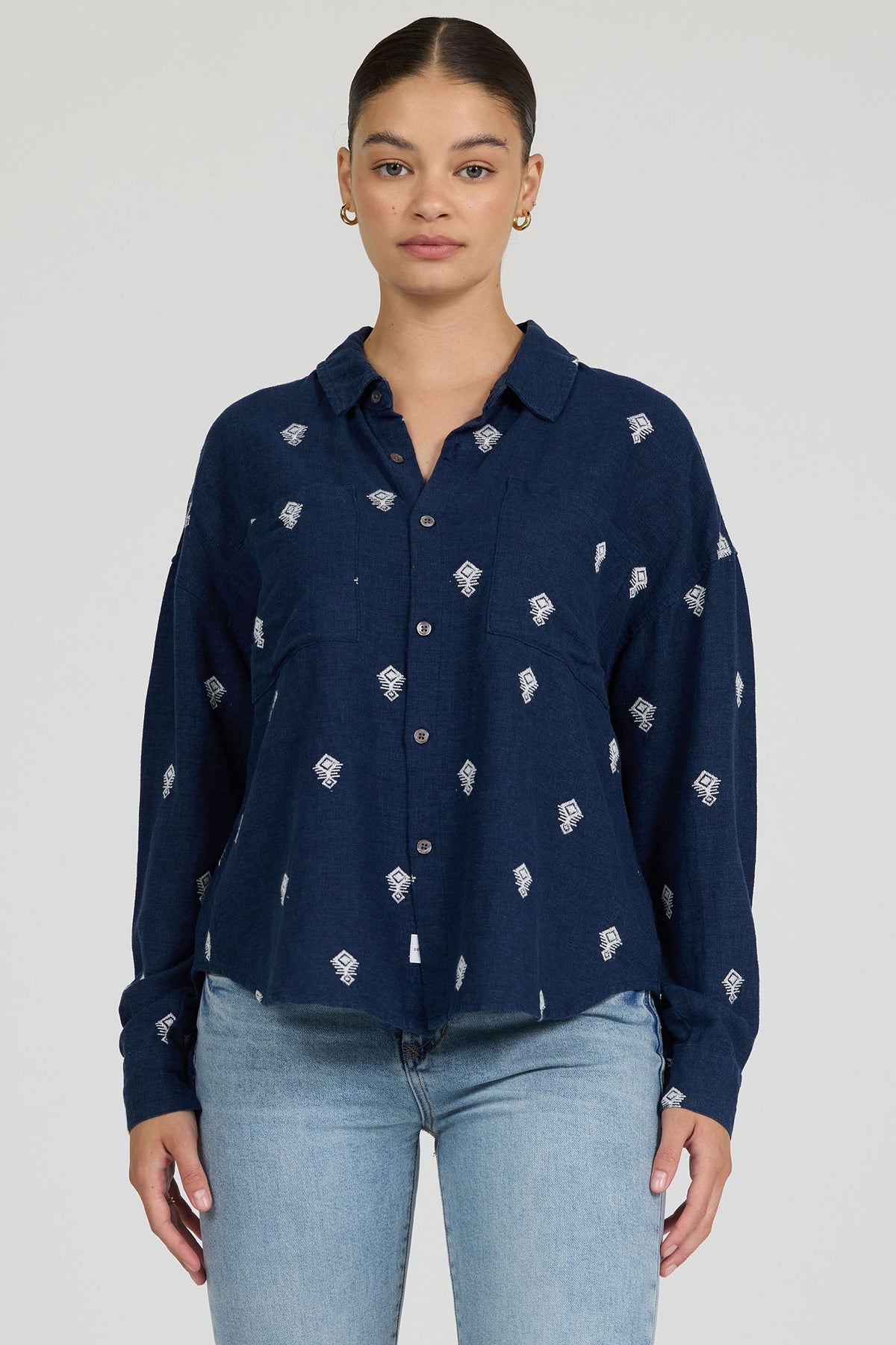 NAVY RAMA EMB-DSH1423L1NRE-1 — Dear John Denim