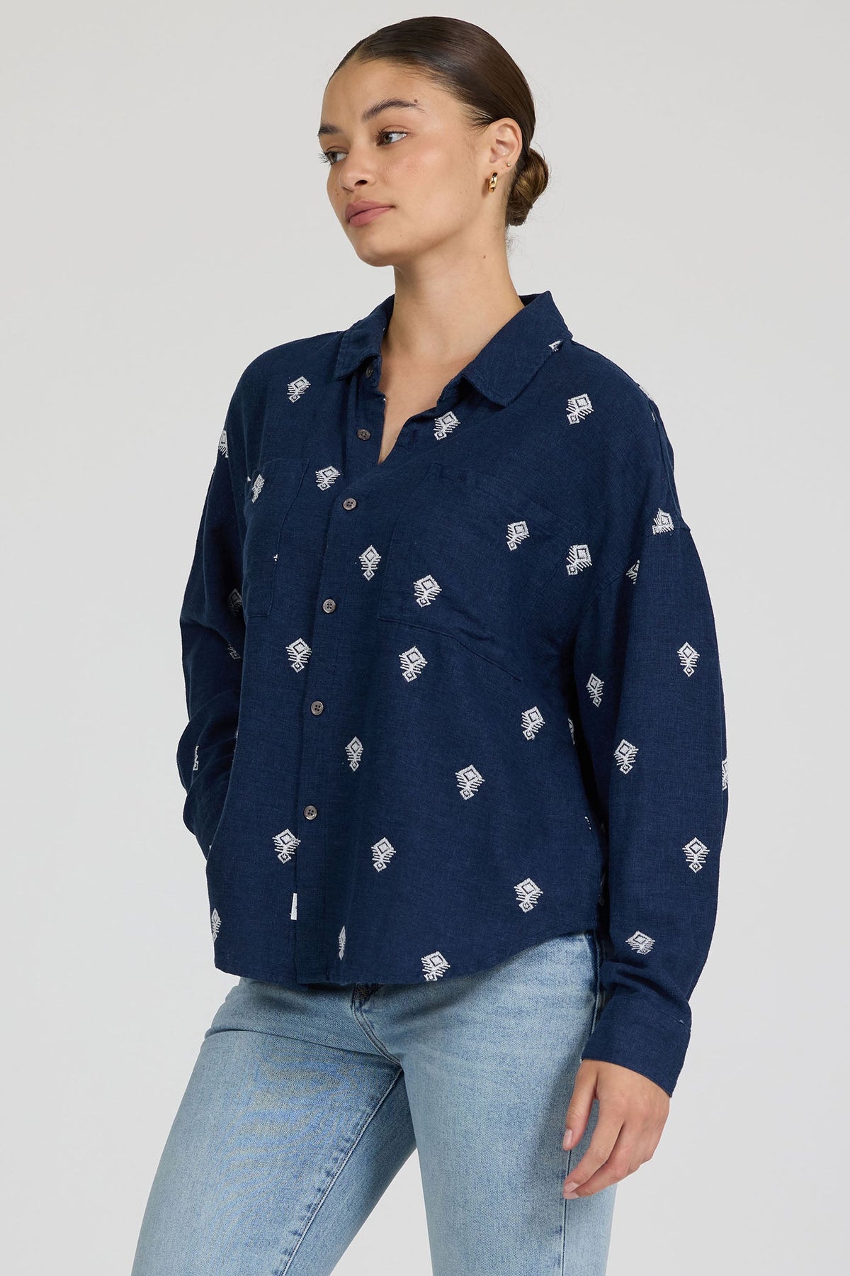 NAVY RAMA EMB-DSH1423L1NRE-3 — Dear John Denim