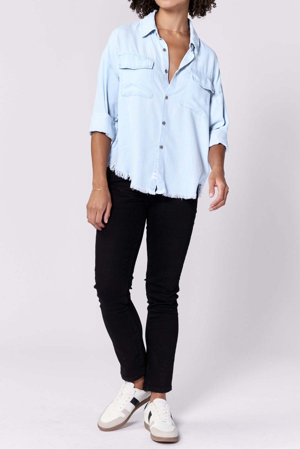 adrianna-button-up-long-sleeve-boxy-shirt-carolina-blue — Dear John Denim