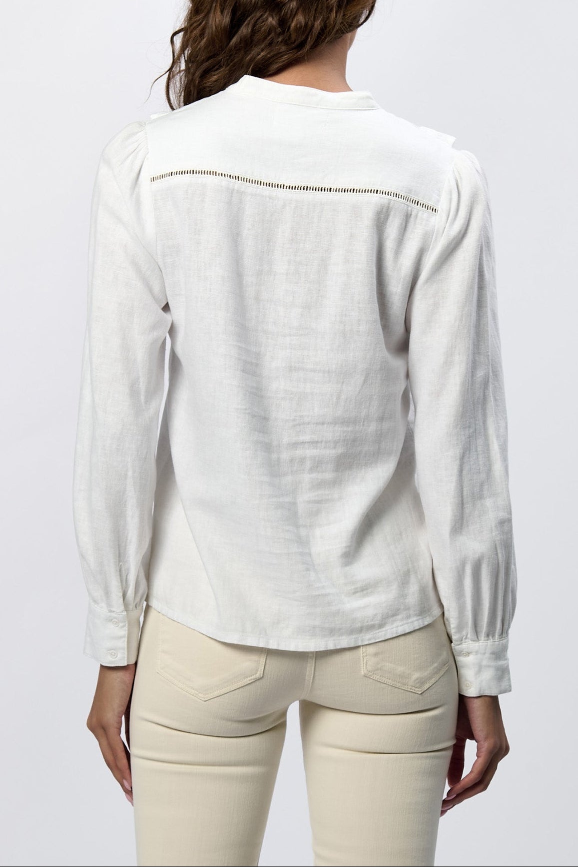 lonestar-button-up-long-sleeve-ruffle-detail-top-white — Dear John Denim