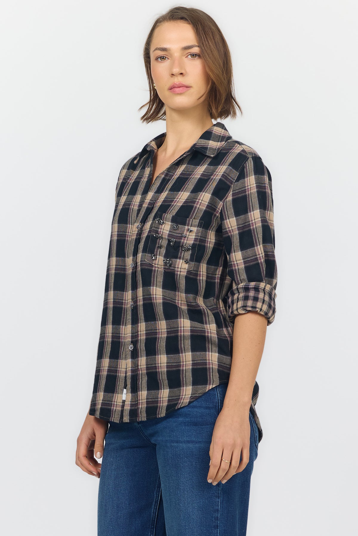 GALINA LONG SLEEVE SHIRTS MIDNIGHT ECLIPSE PLAID SIDE — Dear John Denim