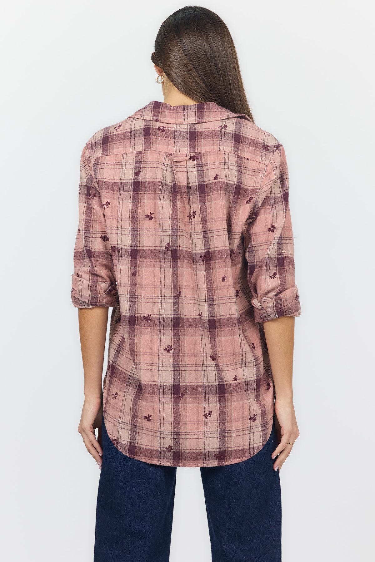 GALINA V NECK LONG SLEEVE SHIRTS ROSEBURY PLAID BACK — Dear John Denim