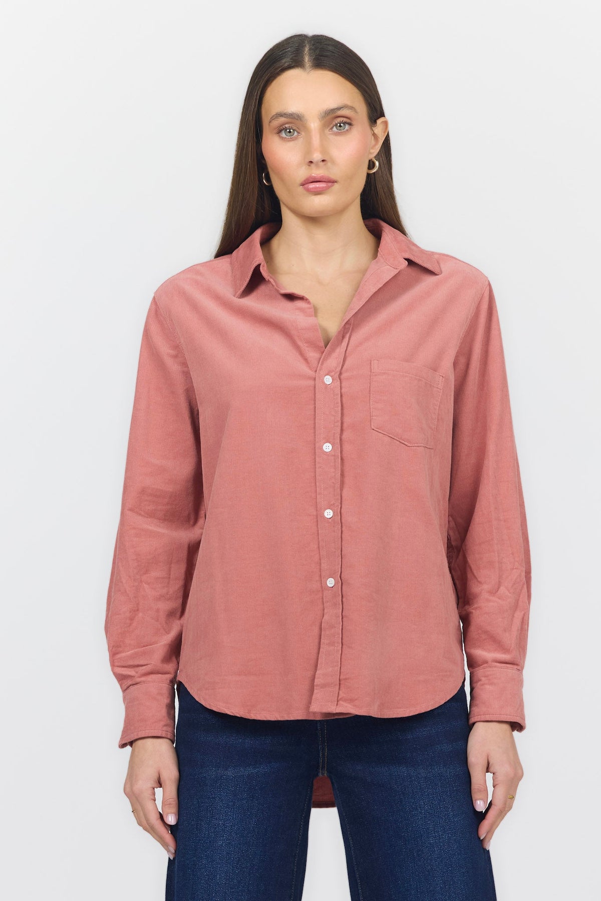 GALINA LONG SLEEVE SHIRT ROSE DAWN FRONT — Dear John Denim