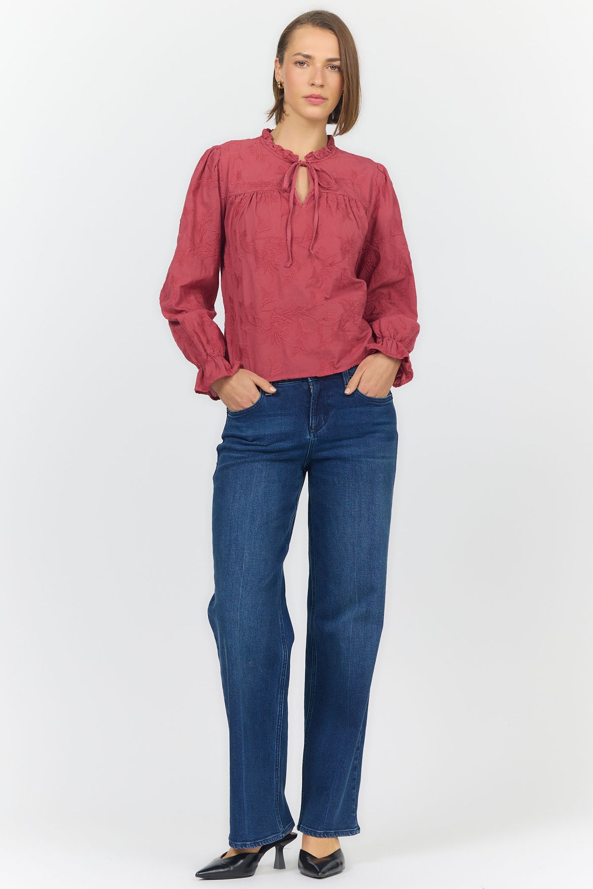 AZALEA LONG SLEEVE BLOUSE RED — Dear John Denim