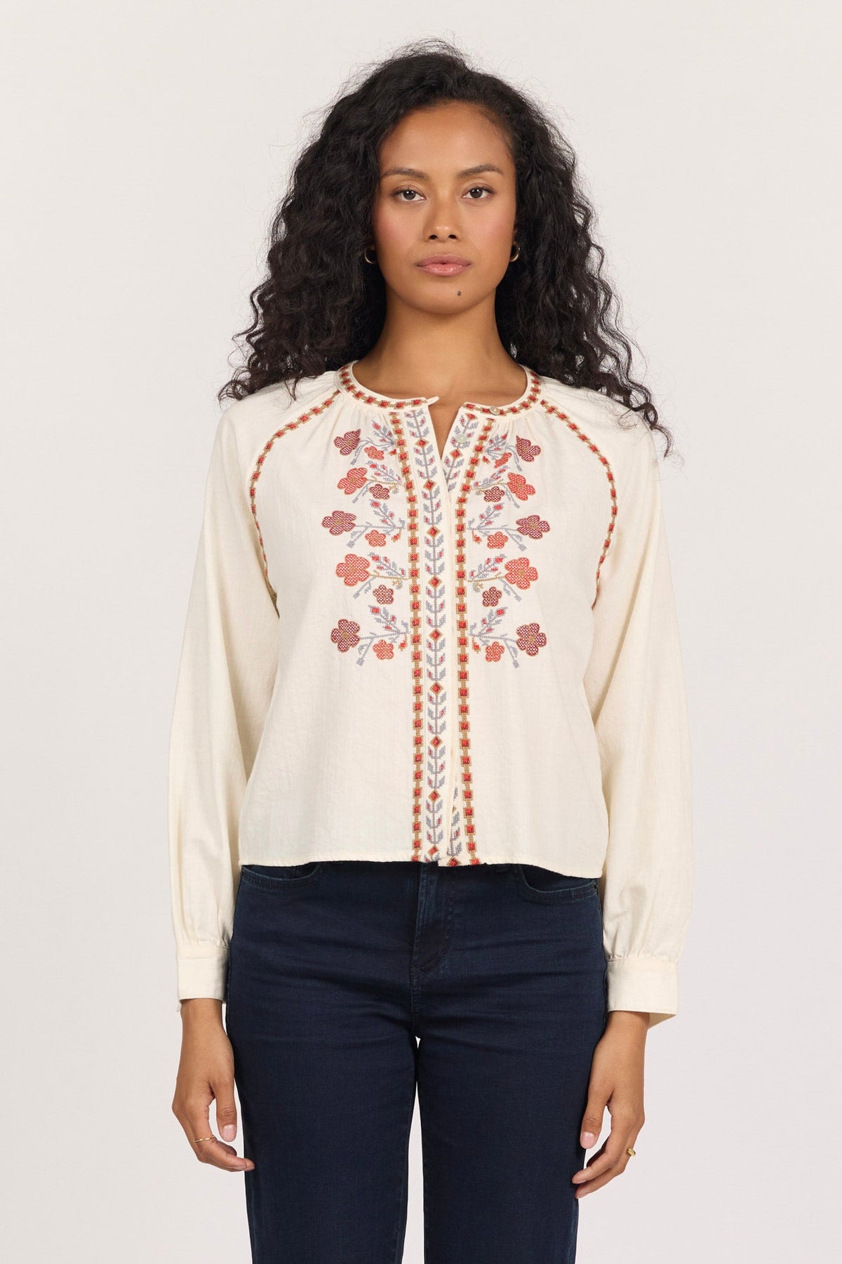 ORIANA LONG SLEEVE BLOUSE CREAM FRONT — Dear John Denim