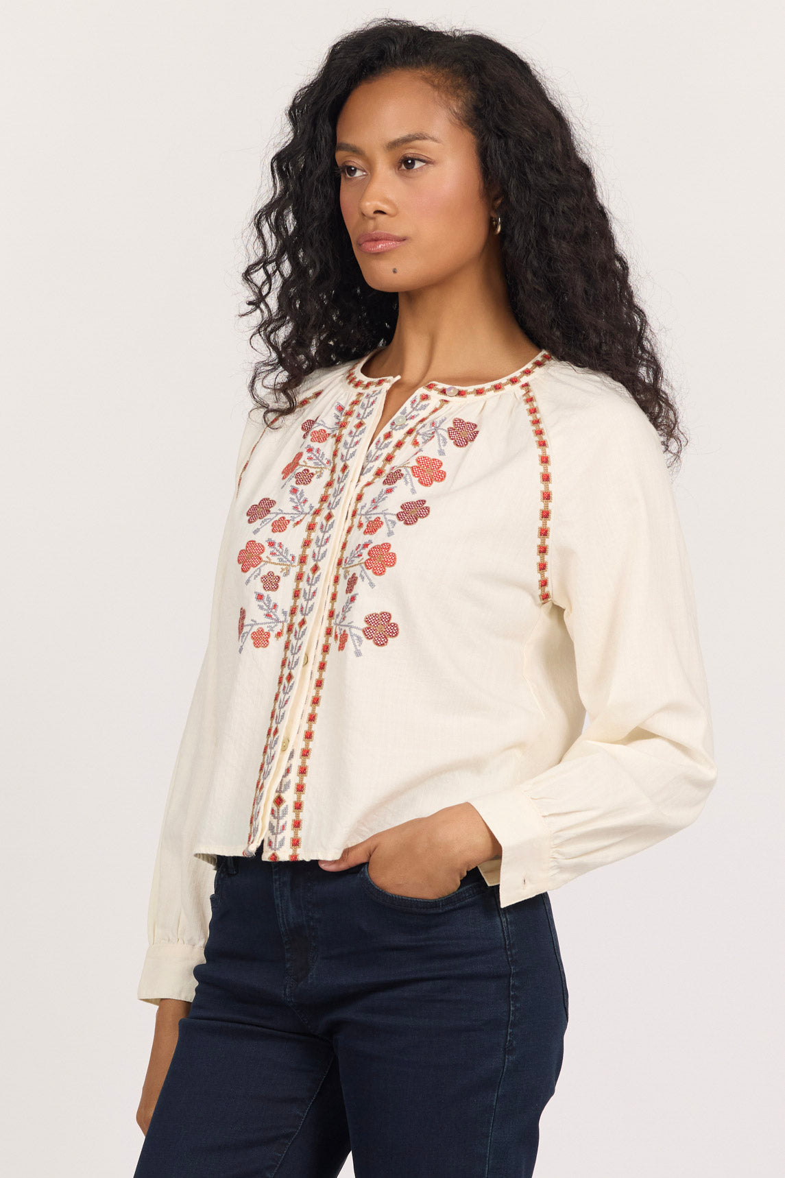 ORIANA LONG SLEEVE BLOUSE CREAM SIDE — Dear John Denim