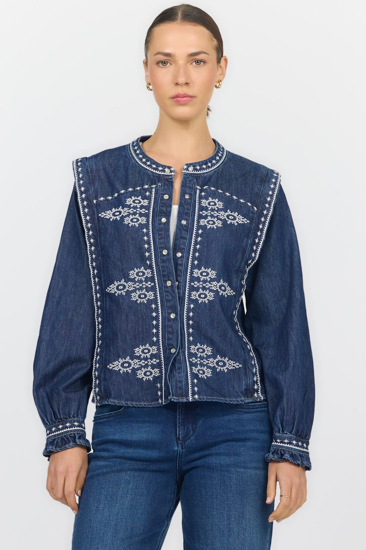 NILA LONG SLEEVE BLOUSE BRISTOL BAY FRONT — Dear John Denim