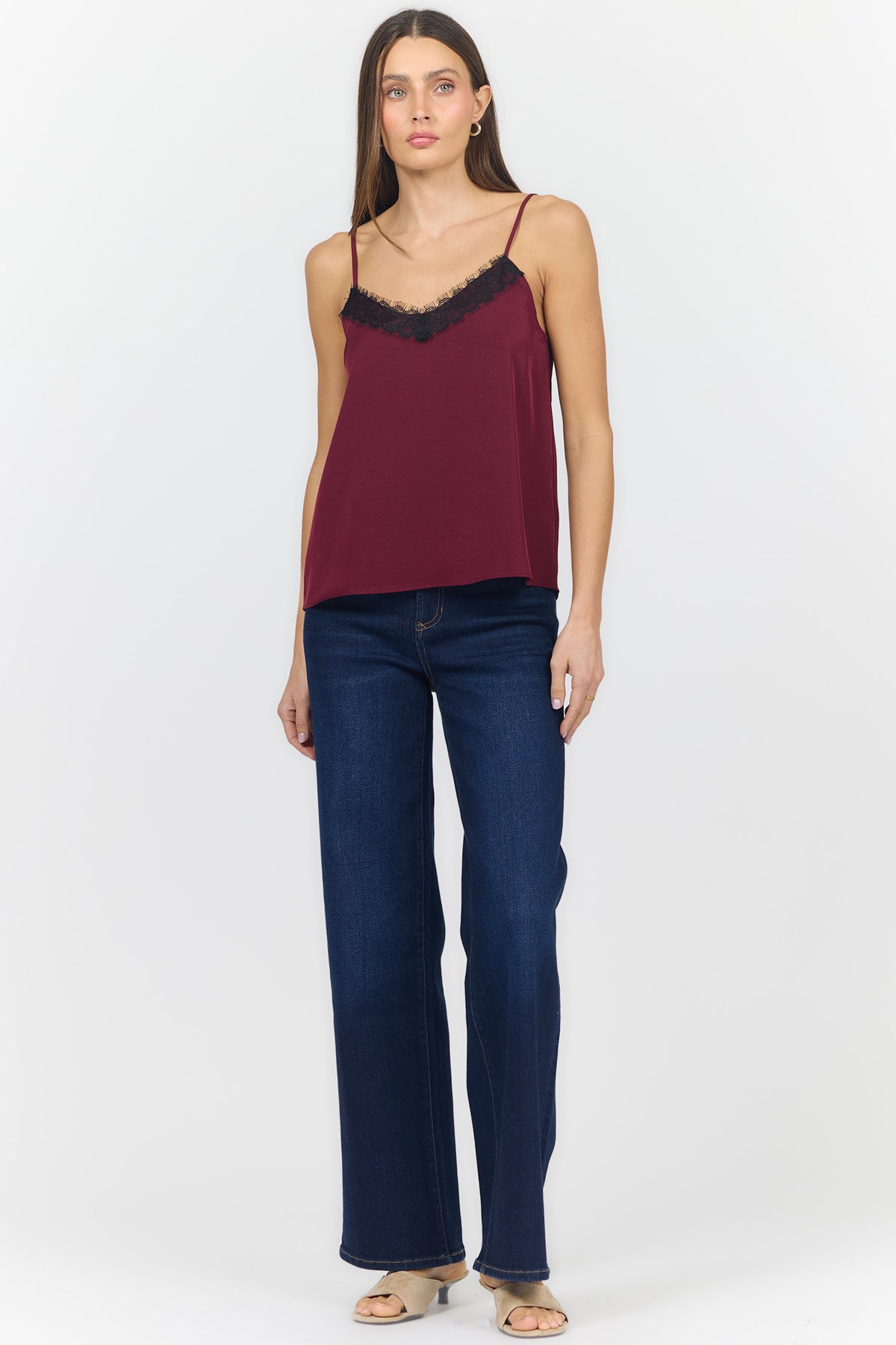 ALEXANDRIA V NECK SLEEVELESS TANKS CHERRY TEA FULL — Dear John Denim