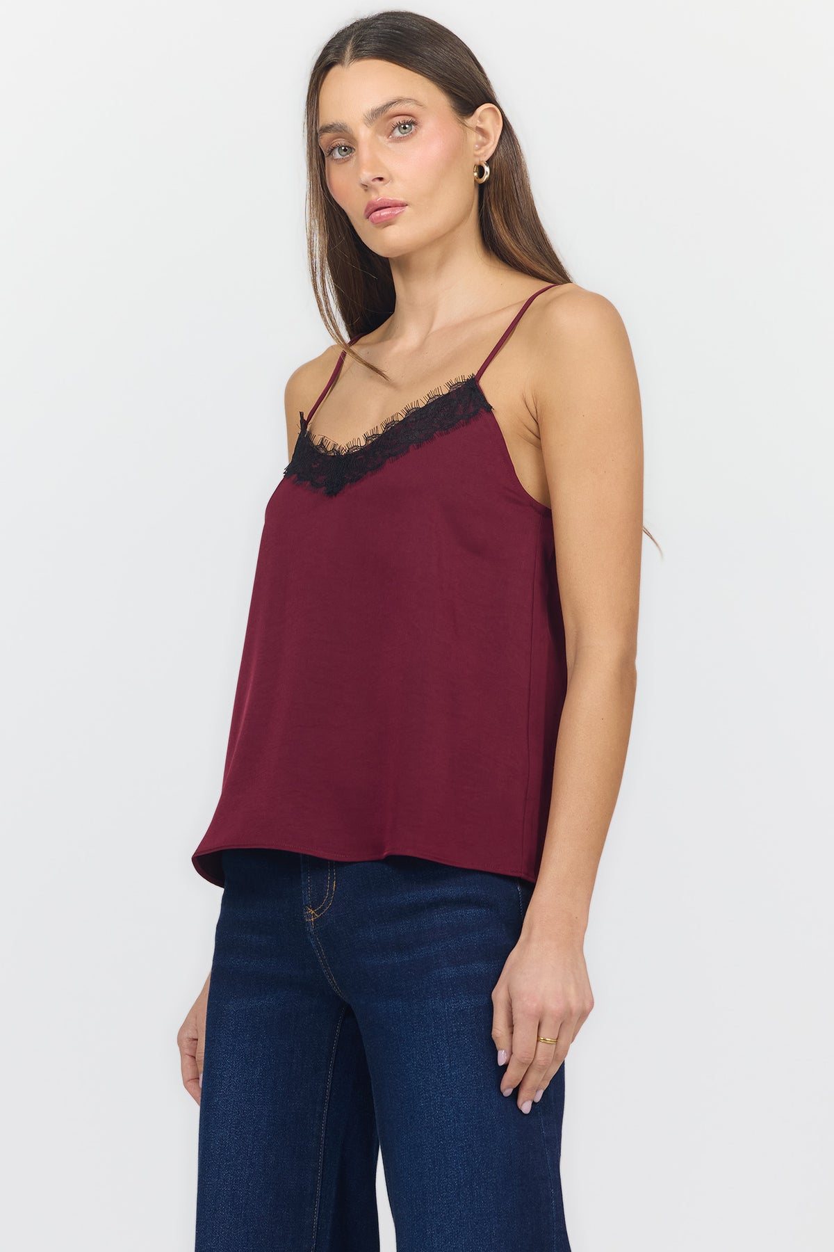 ALEXANDRIA V NECK SLEEVELESS TANKS CHERRY TEA SIDE — Dear John Denim