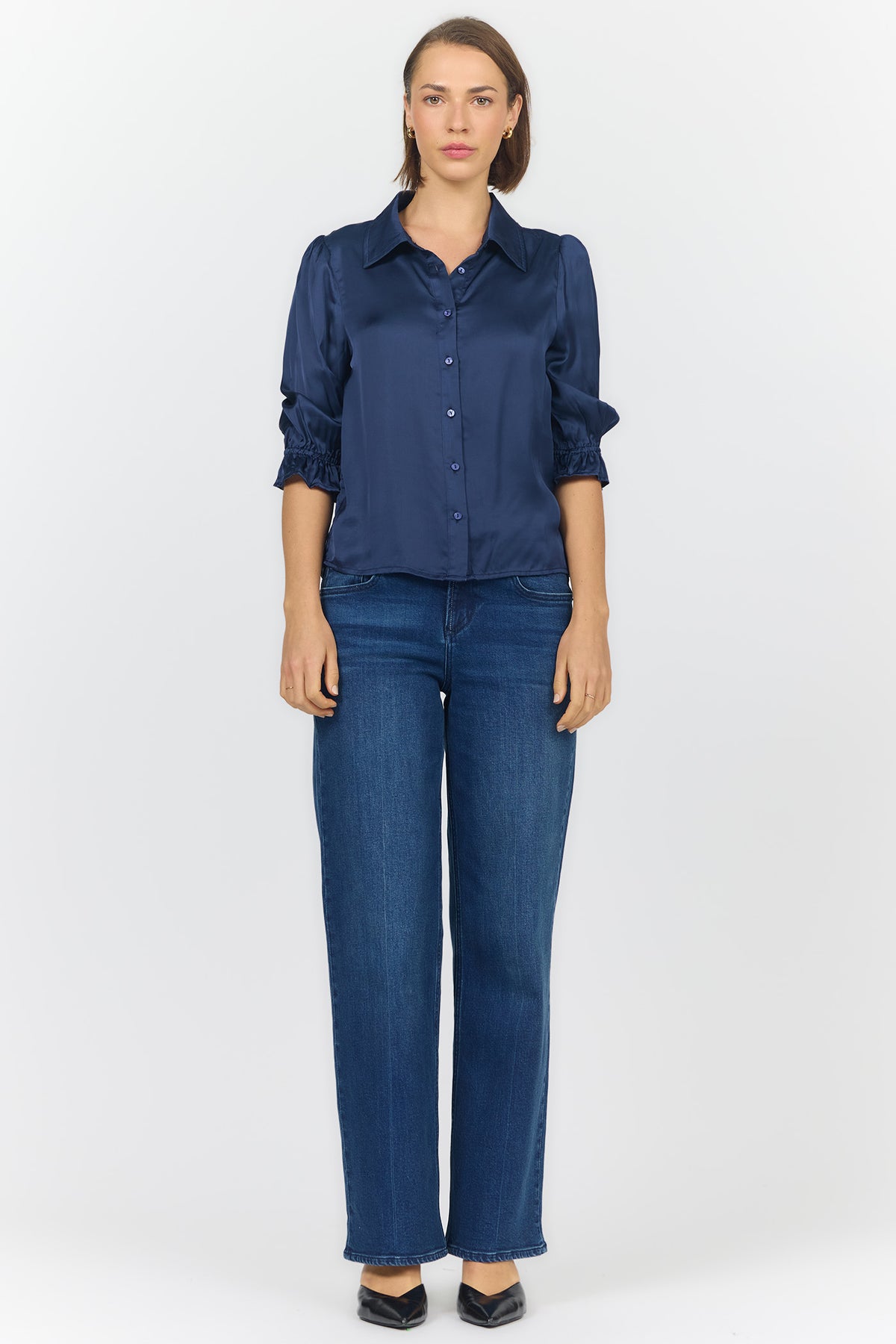 AMALI ELBOW SLEEVE BLOUSES BLACK IRIS FULL — Dear John Denim