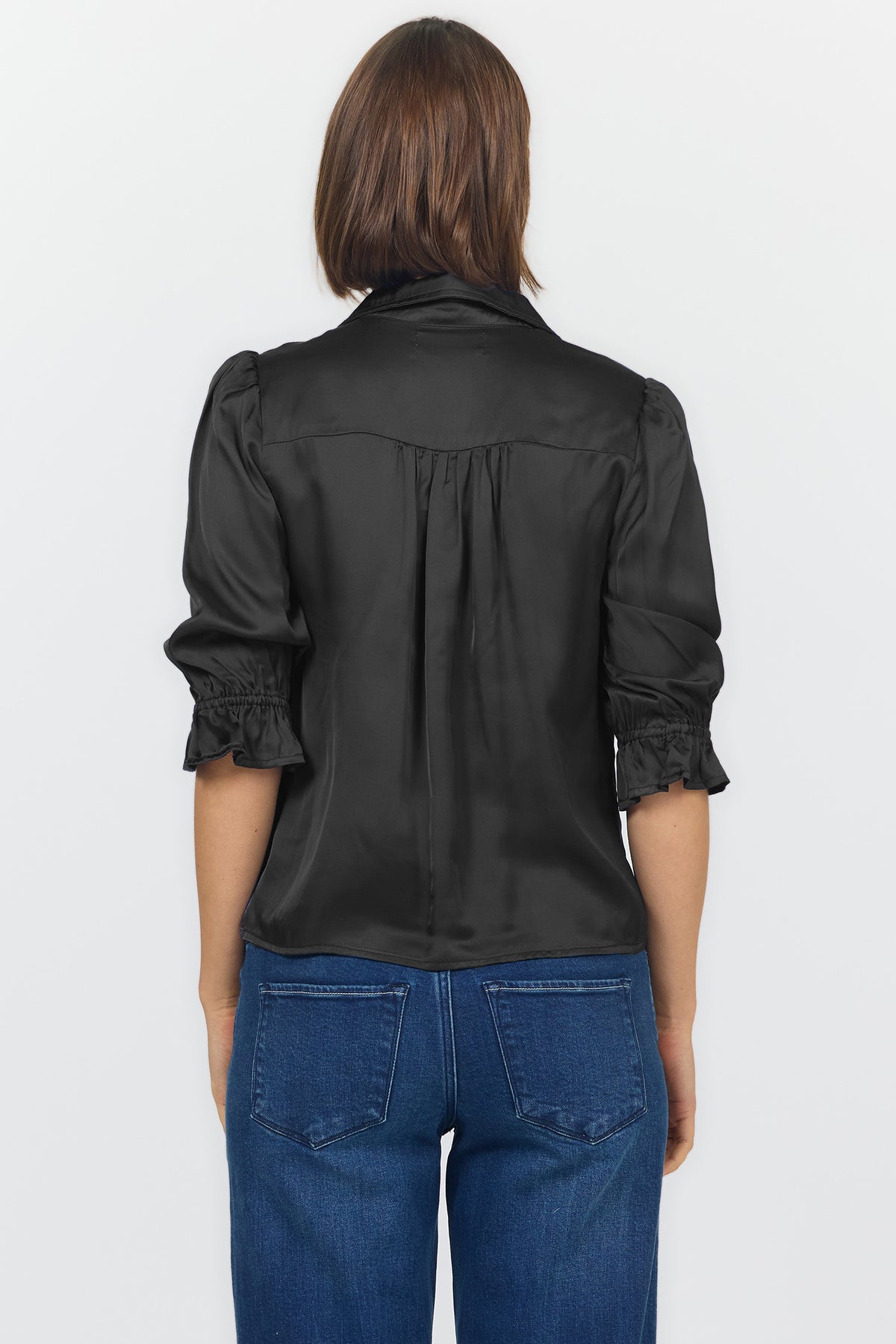 AMALI ELBOW SLEEVE BLOUSES BLACK BACK — Dear John Denim