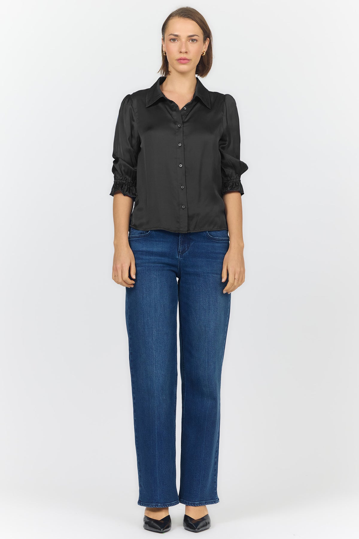 AMALI ELBOW SLEEVE BLOUSES BLACK FULL — Dear John Denim