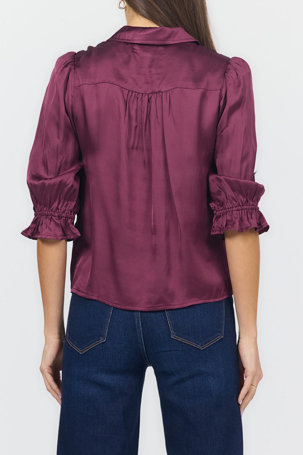 AMALI ELBOW SLEEVE BLOUSES FIG BACK — Dear John Denim