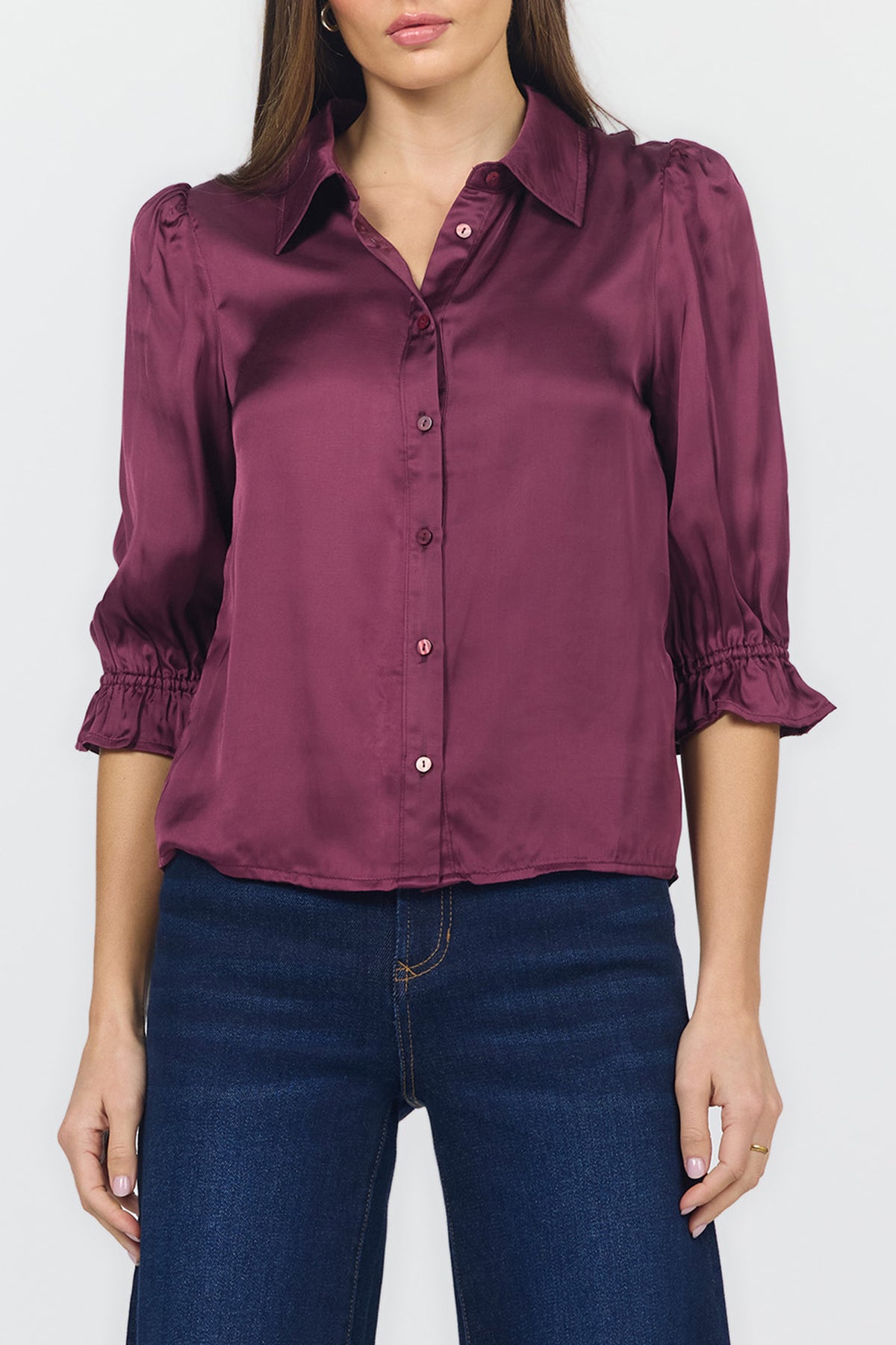 AMALI ELBOW SLEEVE BLOUSES FIG FRONT — Dear John Denim