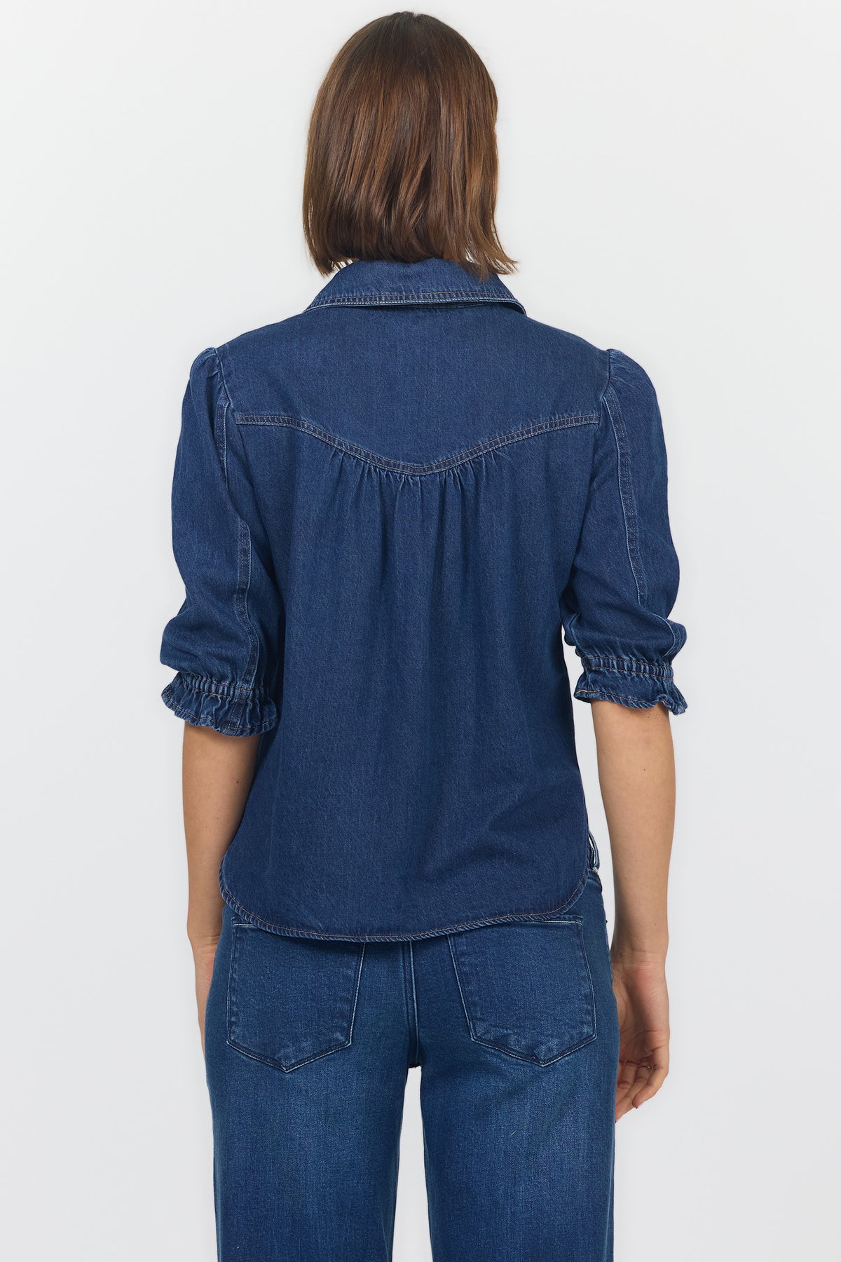 ANTONIA ELBOW SLEEVE BLOUSES DARK COBALT BACK — Dear John Denim