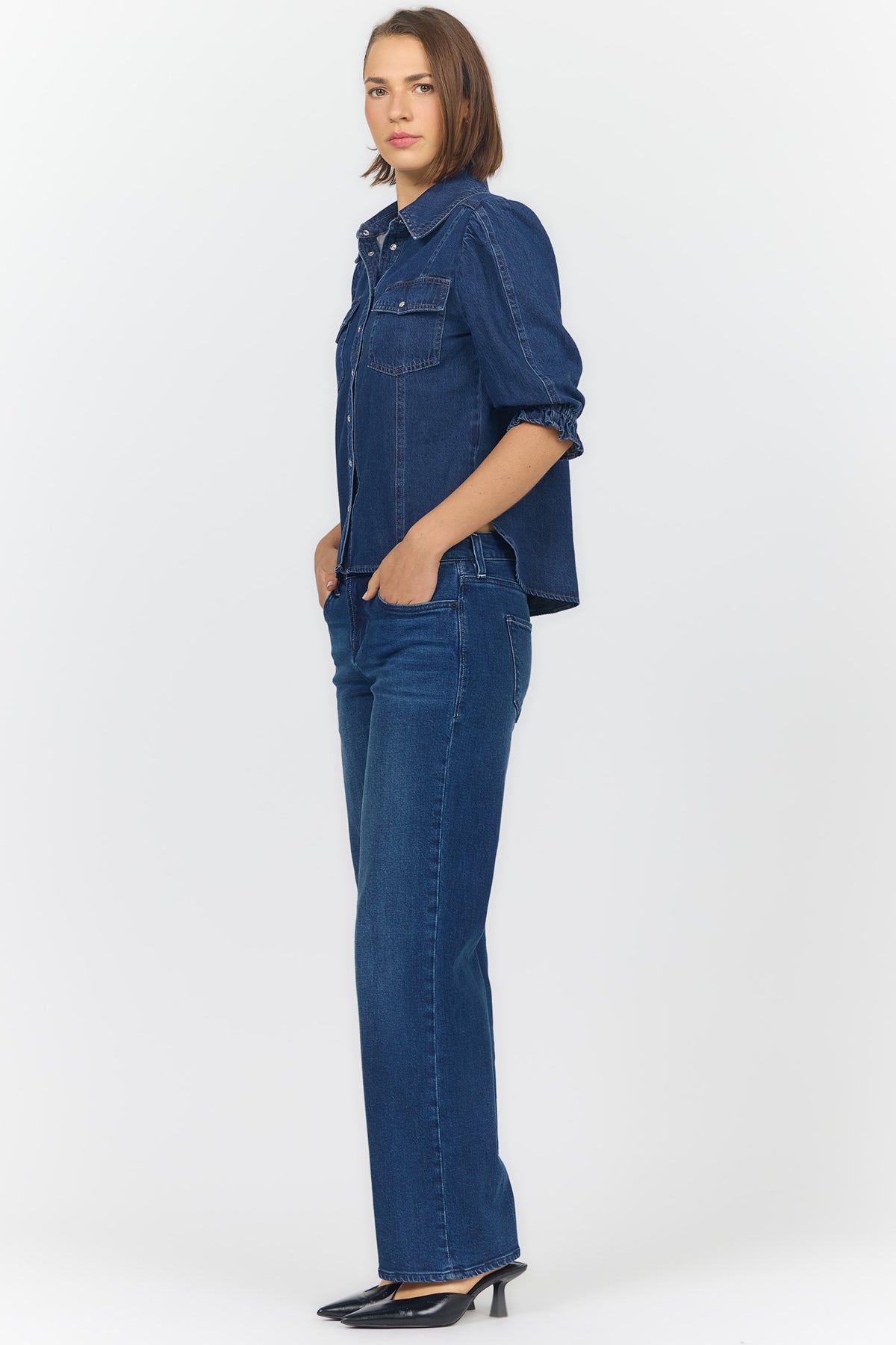 ANTONIA ELBOW SLEEVE BLOUSES DARK COBALT FULL — Dear John Denim