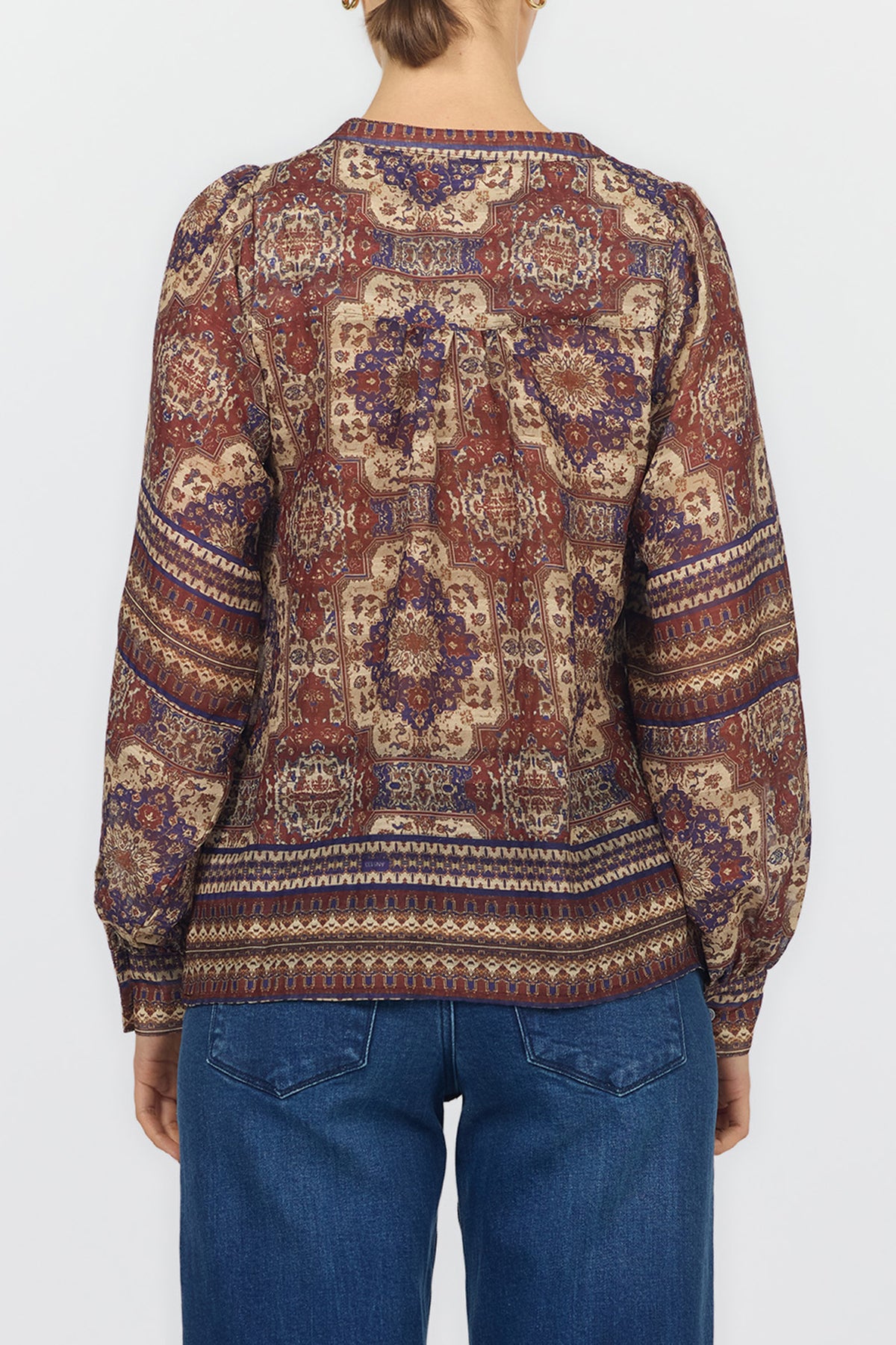 MAISY V NECK LONG SLEEVE BLOUSES PERSIAN TAPESTRY BACK — Dear John Denim