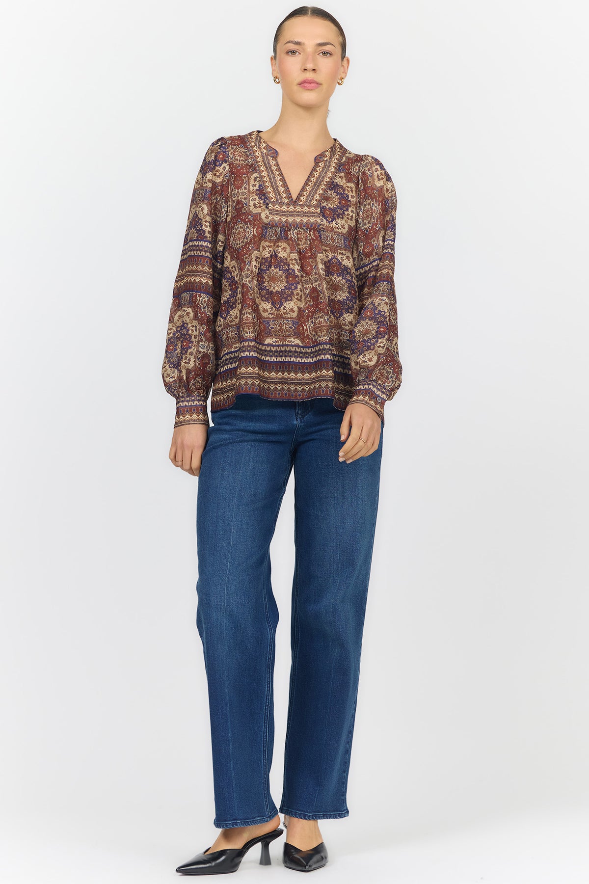 MAISY V NECK LONG SLEEVE BLOUSES PERSIAN TAPESTRY FULL — Dear John Denim