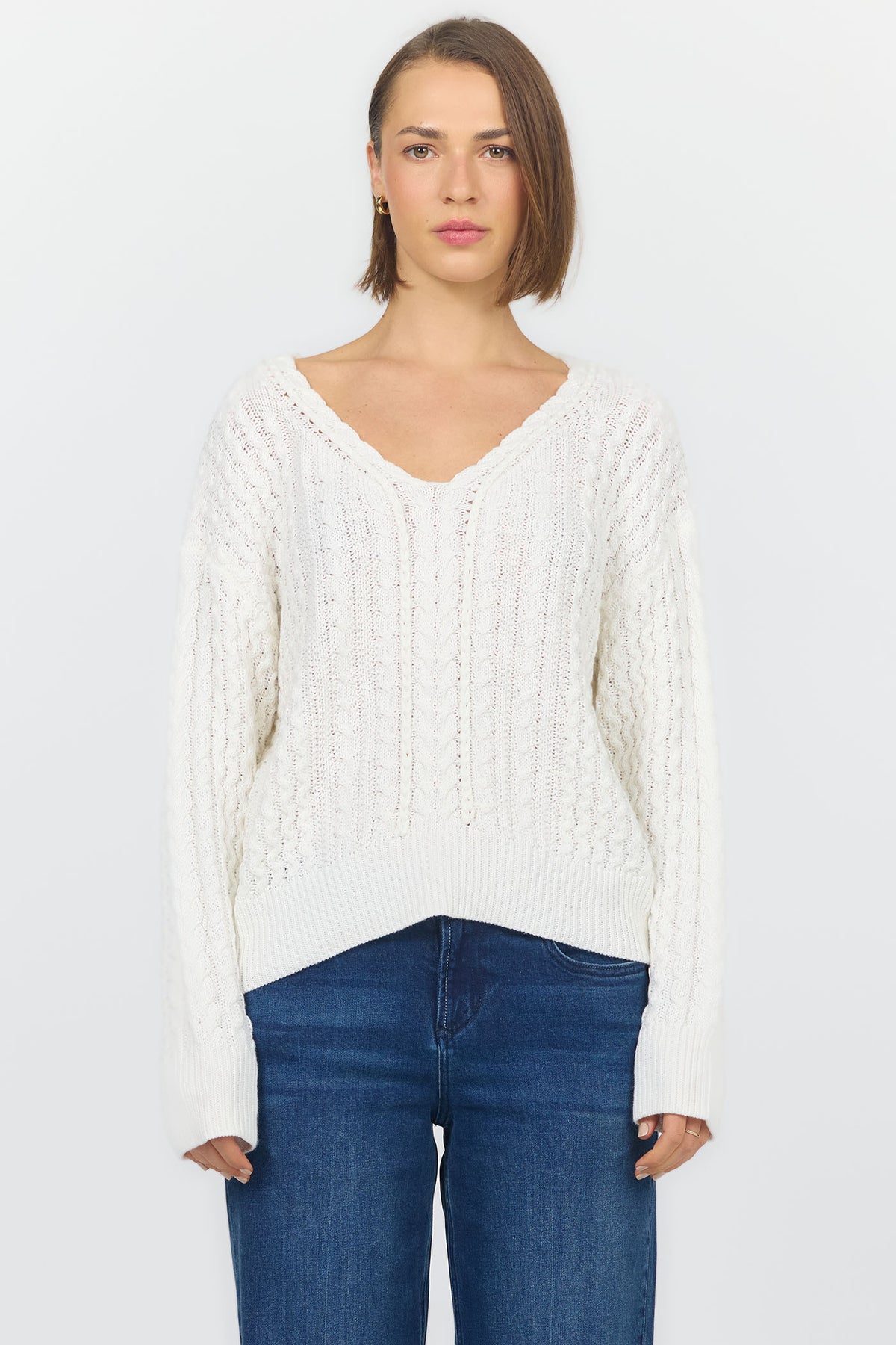 LEXI LONG SLEEVE SWEATER OFF WHITE FRONT — Dear John Denim