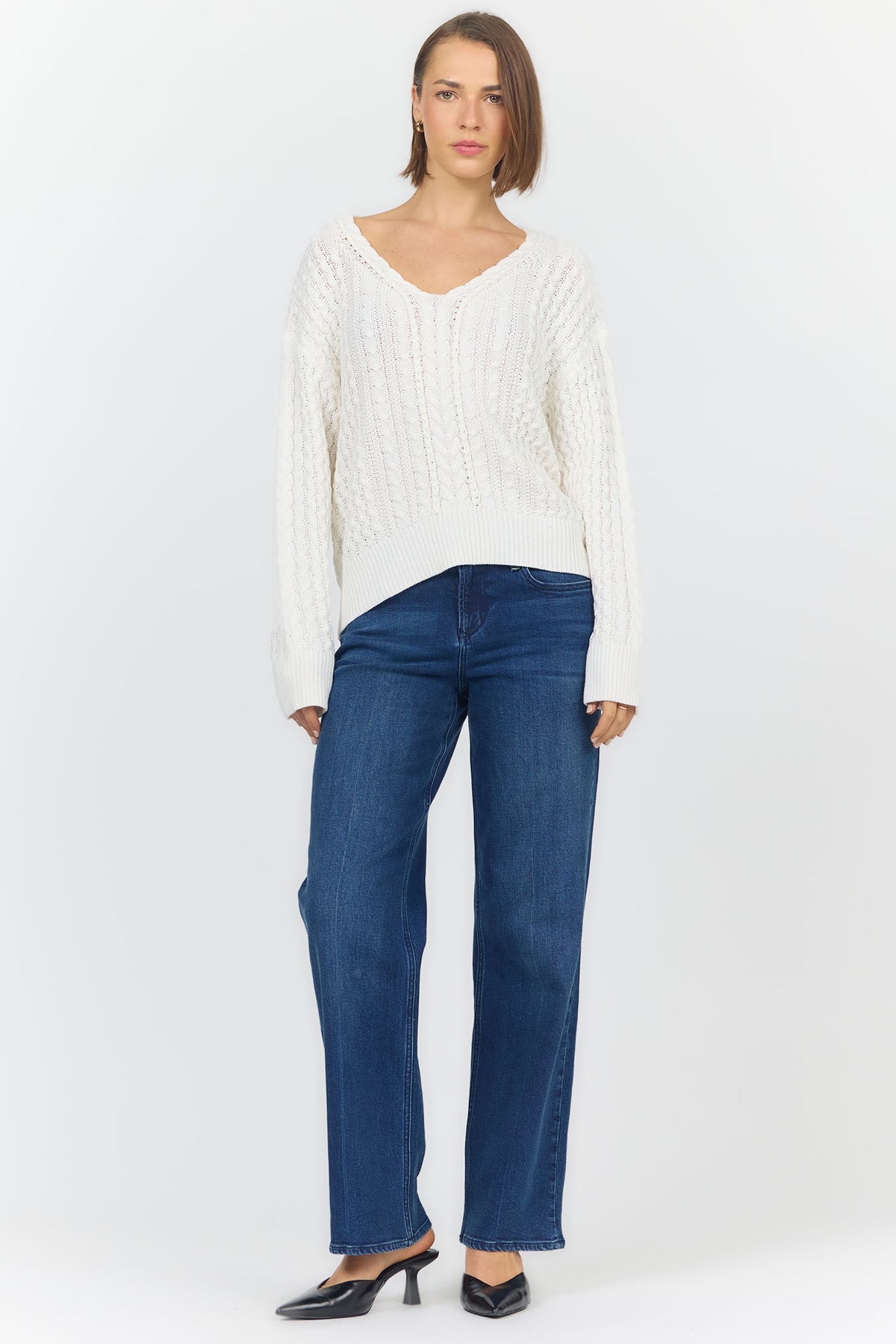 LEXI LONG SLEEVE SWEATER OFF WHITE FULL — Dear John Denim