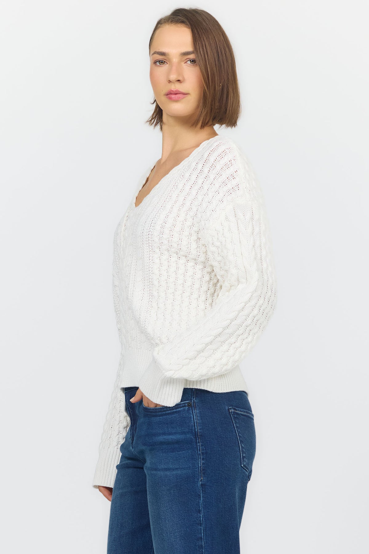 LEXI LONG SLEEVE SWEATER OFF WHITE SIDE — Dear John Denim