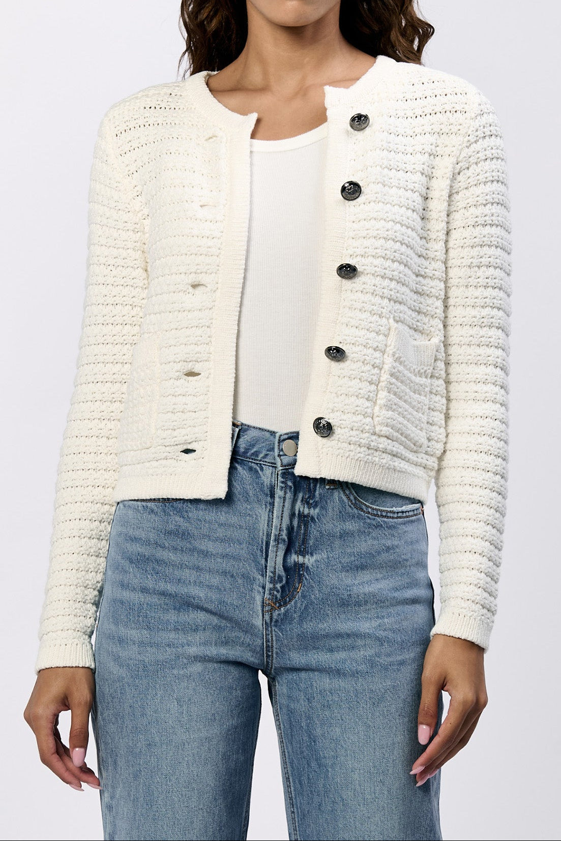 cambria-button-up-long-sleeve-cardigan-white — Dear John Denim