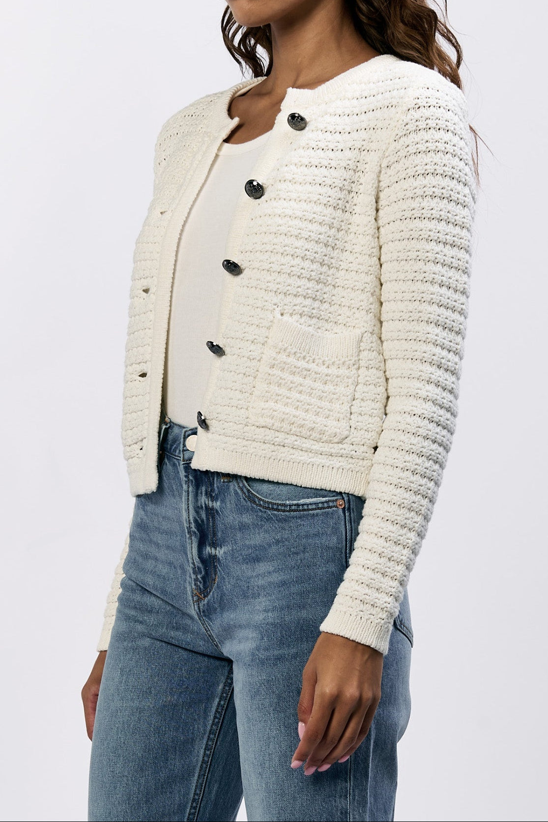 cambria-button-up-long-sleeve-cardigan-white — Dear John Denim