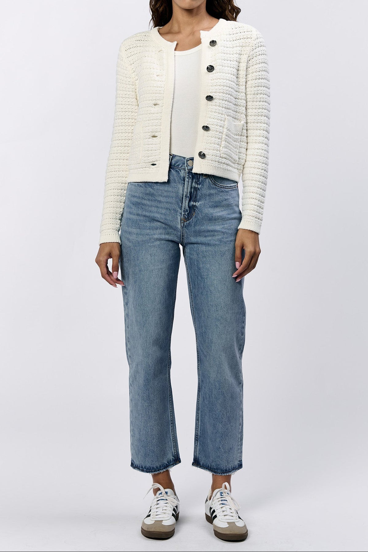 cambria-button-up-long-sleeve-cardigan-white — Dear John Denim