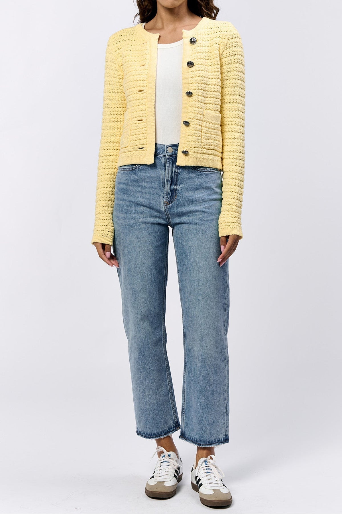 cambria-button-up-long-sleeve-cardigan-pale-banana — Dear John Denim