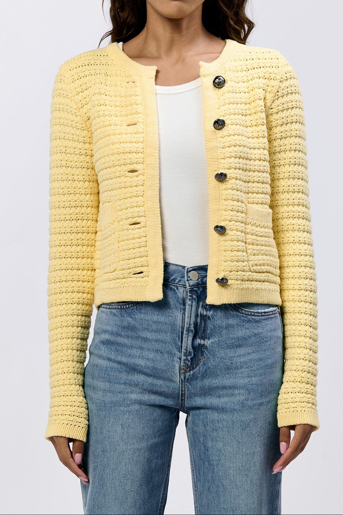 cambria-button-up-long-sleeve-cardigan-pale-banana — Dear John Denim