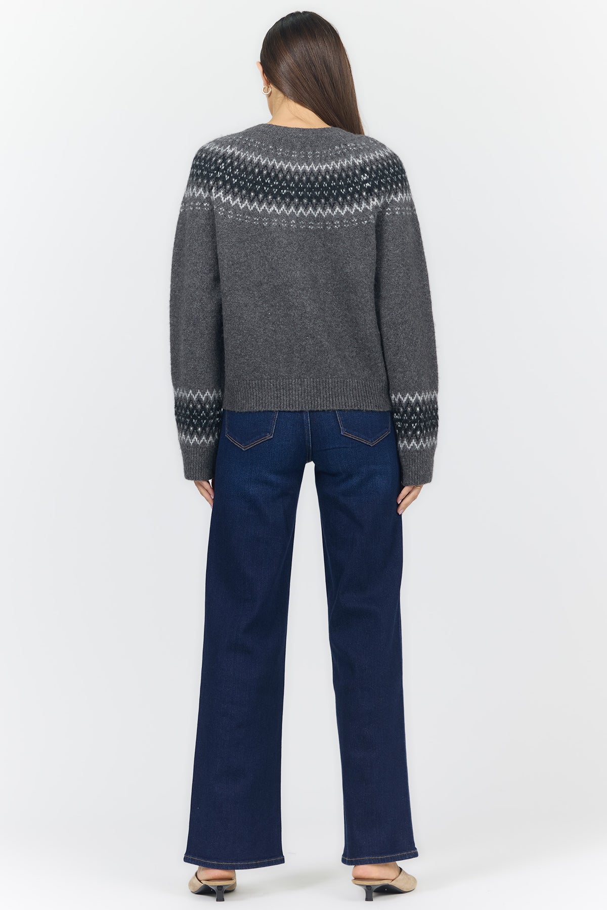AMINA CREW NECK LONG SLEEVE SWEATERS CHARCOAL GREY BACK — Dear John Denim