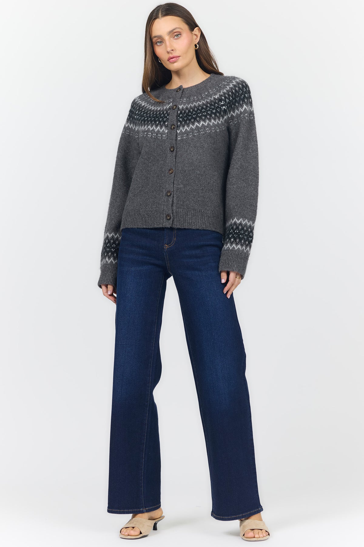 AMINA CREW NECK LONG SLEEVE SWEATERS CHARCOAL GREY FULL — Dear John Denim
