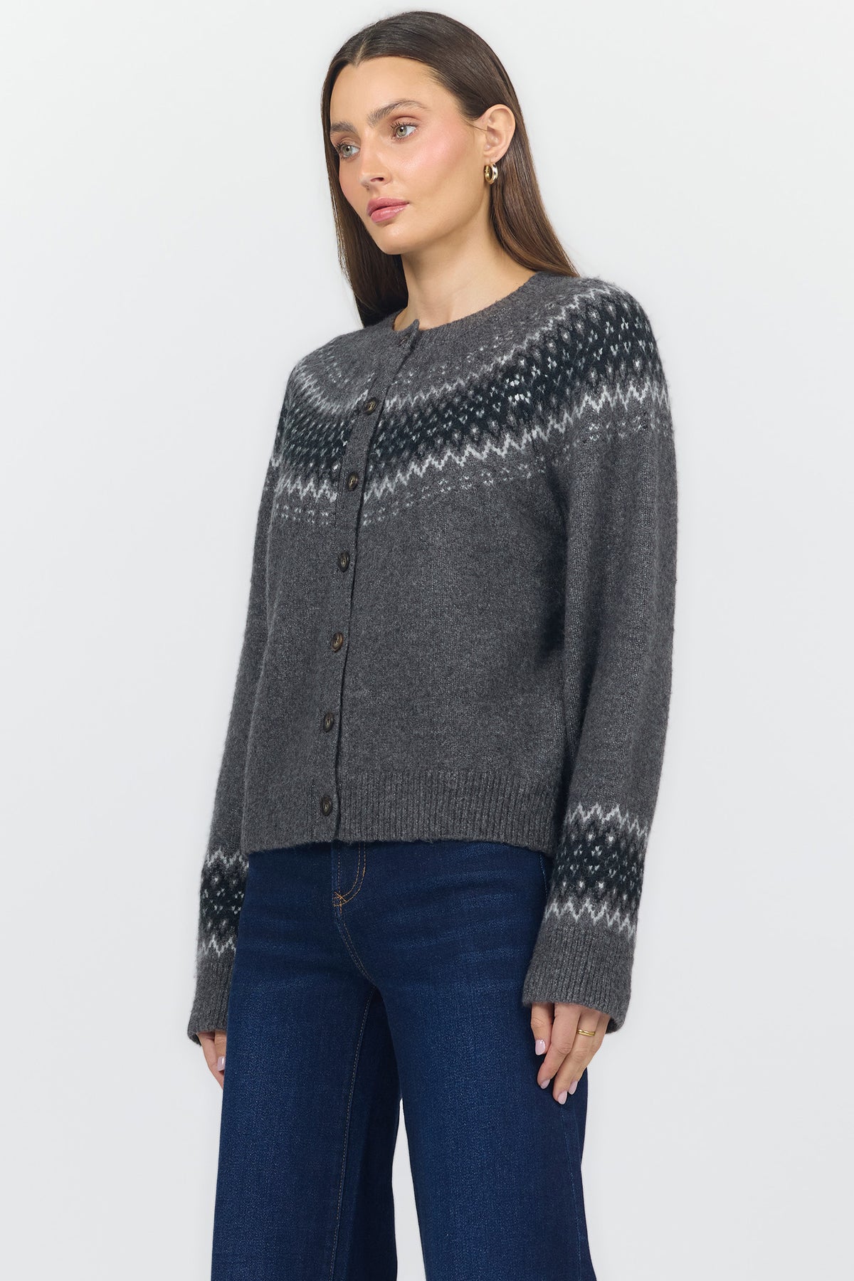 AMINA CREW NECK LONG SLEEVE SWEATERS CHARCOAL GREY SIDE — Dear John Denim