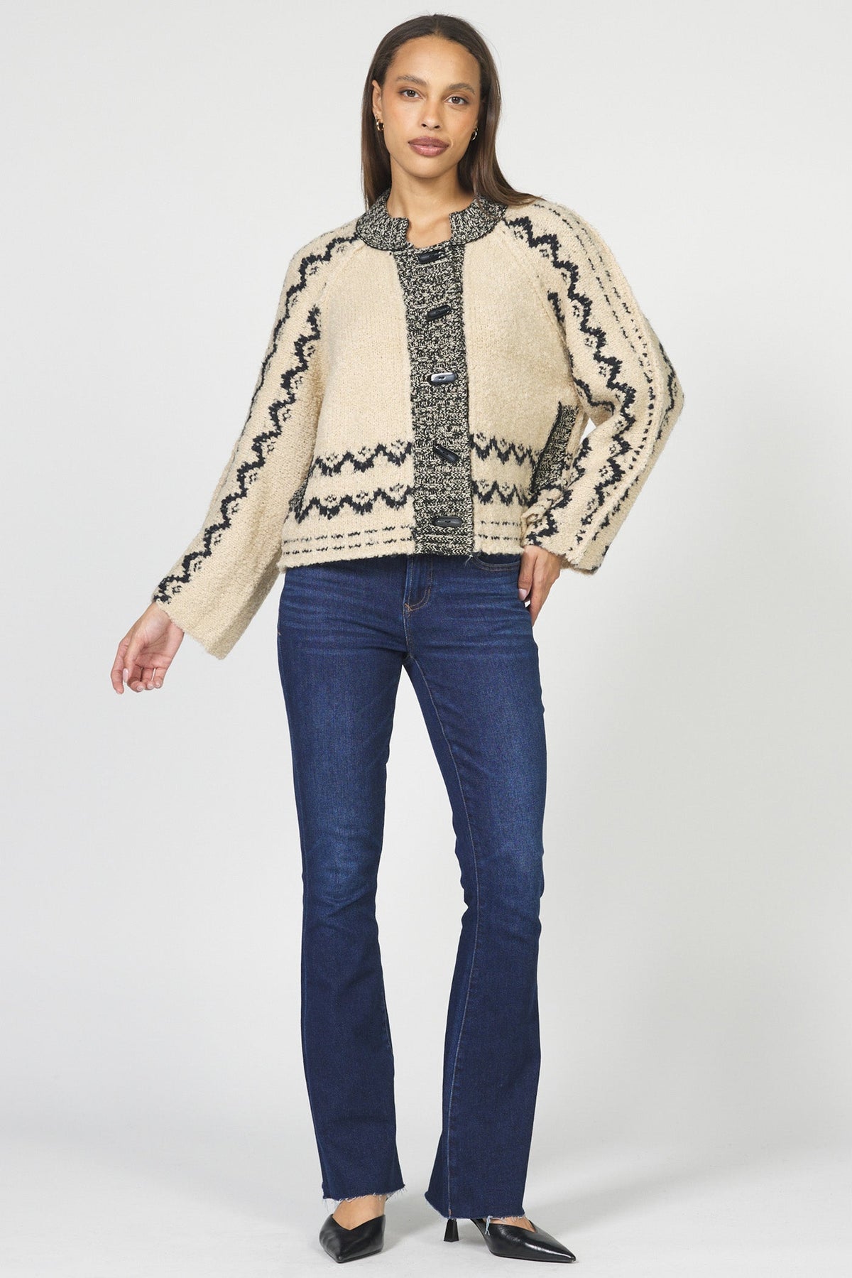 luanna-cardigan-black-cream — Dear John Denim