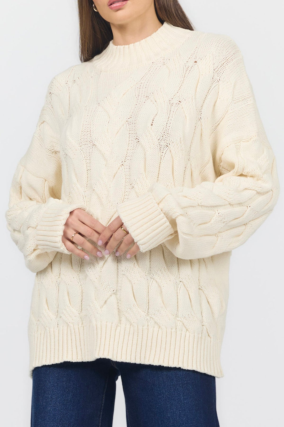YVETTE LONG SLEEVE SWEATER CREAM SIDE — Dear John Denim