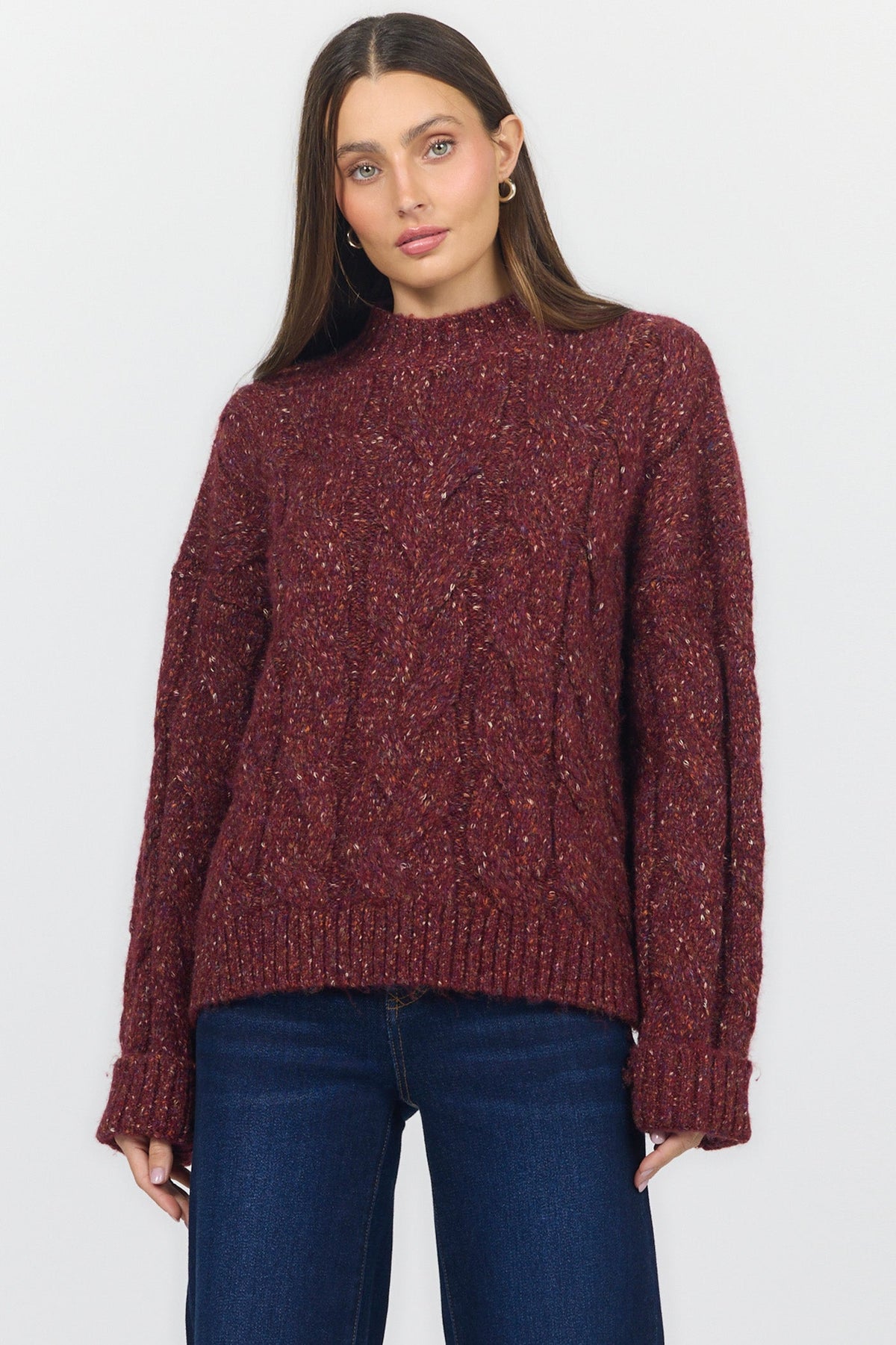 YVETTE LONG SLEEVE SWEATER SPICY RED FRONT — Dear John Denim