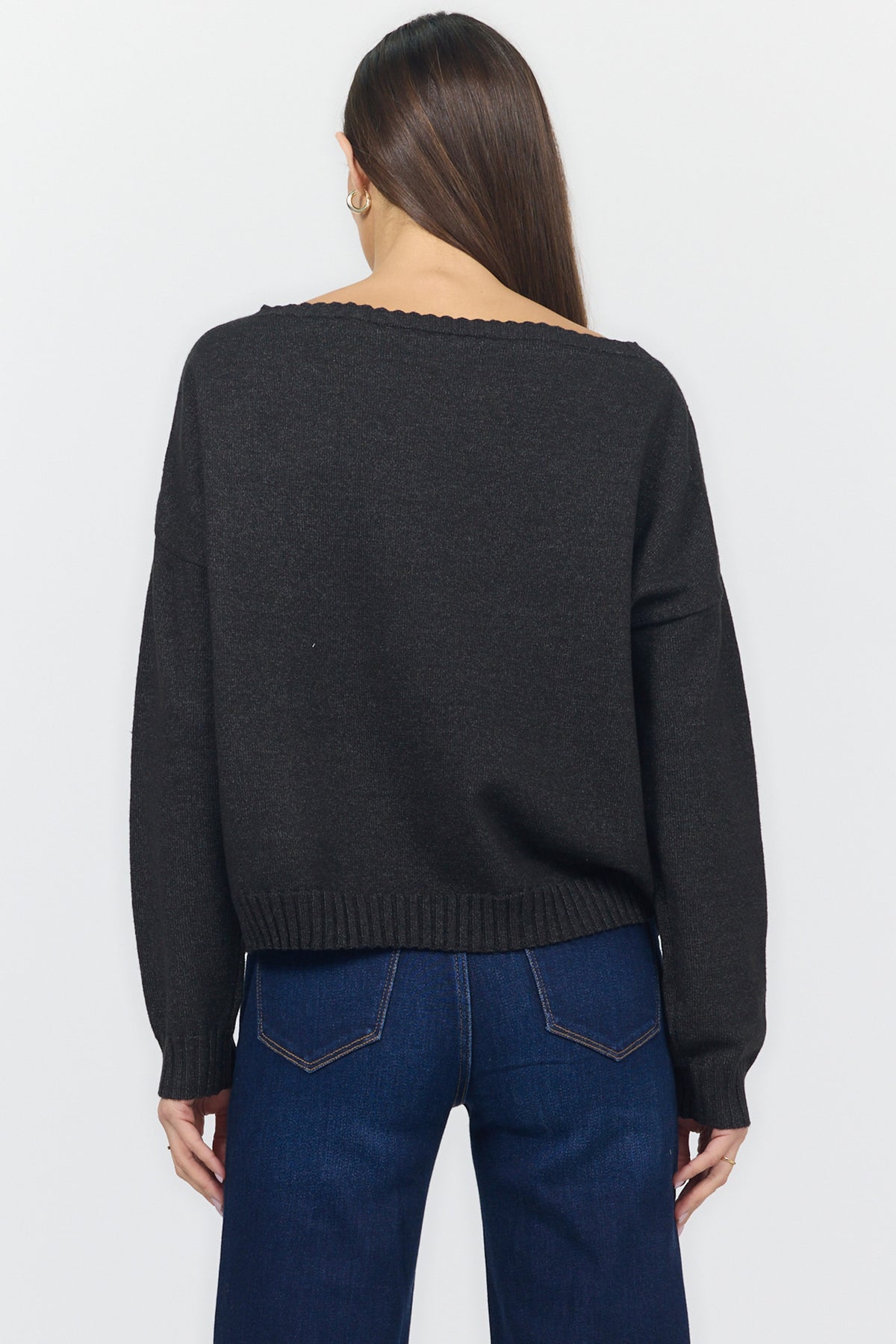 LILIANA BOAT NECK LONG SLEEVE SWEATERS BLACK BACK — Dear John Denim