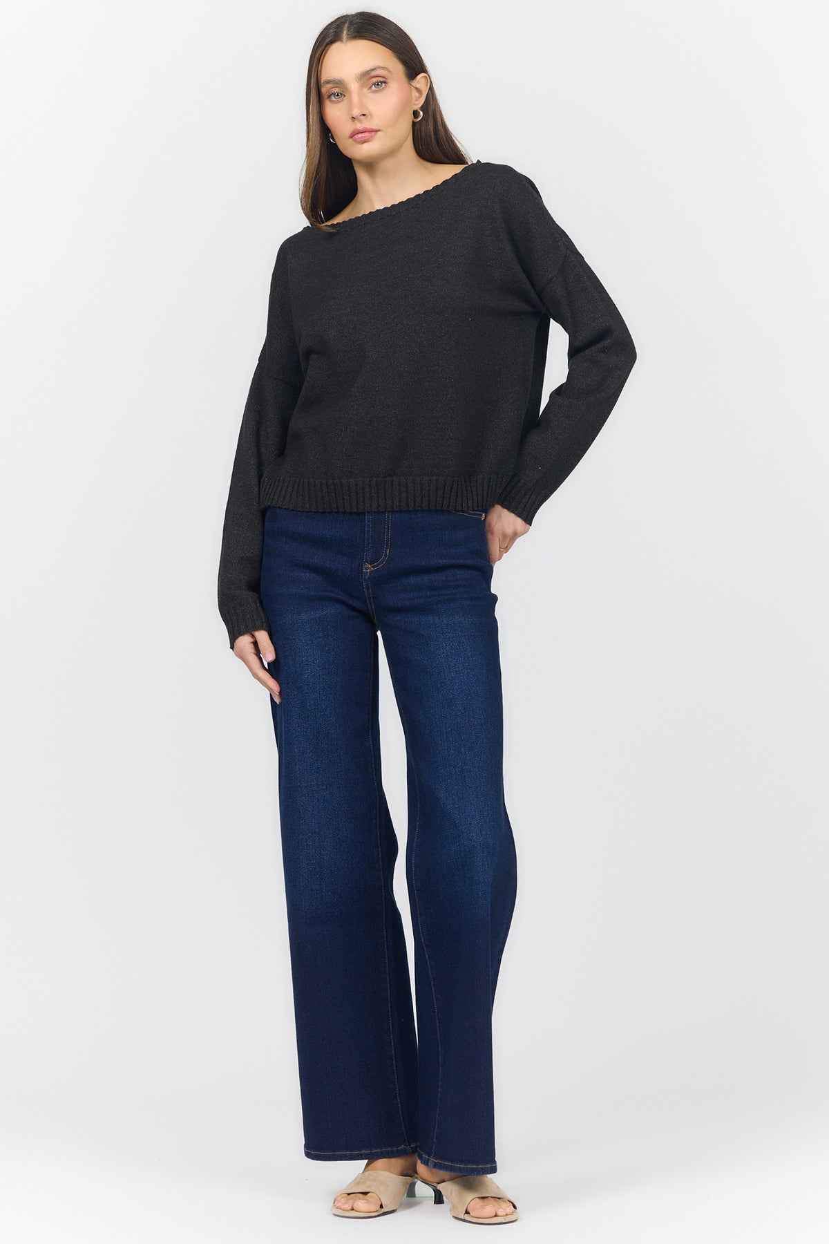 LILIANA BOAT NECK LONG SLEEVE SWEATERS BLACK FULL — Dear John Denim