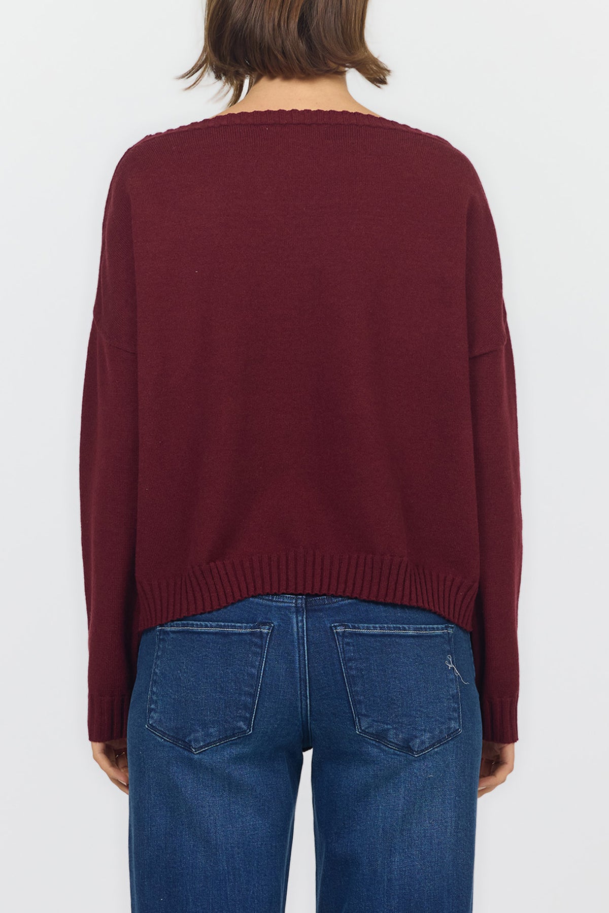 LILIANA BOAT NECK LONG SLEEVE SWEATERS GARNET BACK — Dear John Denim