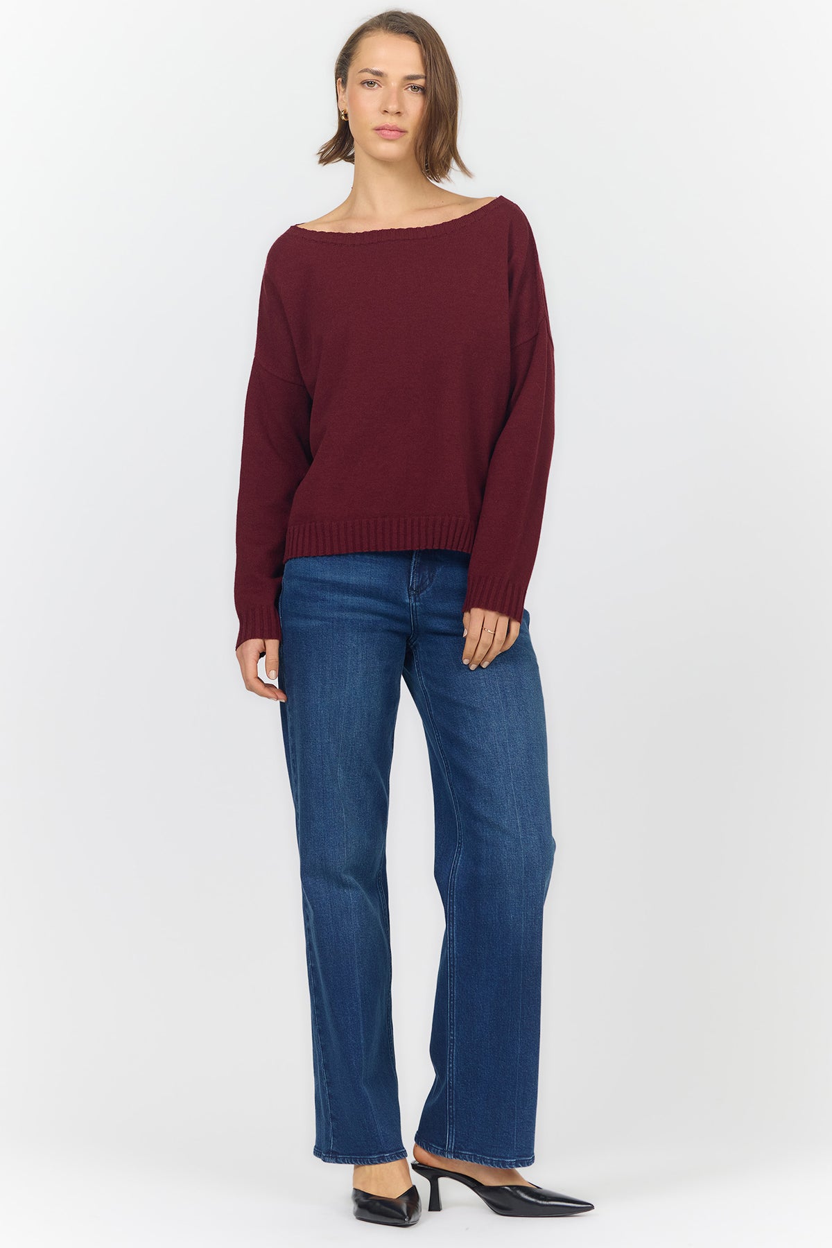LILIANA BOAT NECK LONG SLEEVE SWEATERS GARNET FULL — Dear John Denim