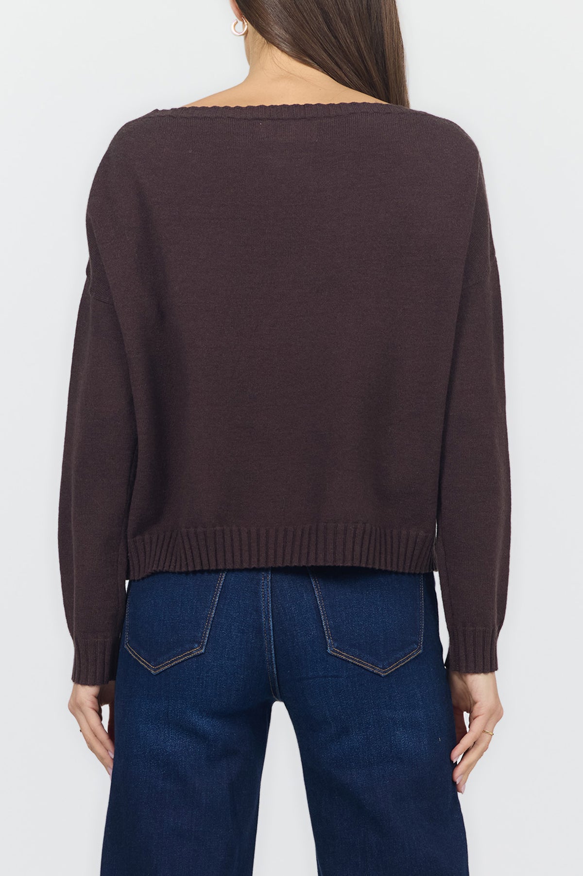 LILIANA BOAT NECK LONG SLEEVE SWEATERS SHAVED CHOCOLATE BACK — Dear John Denim