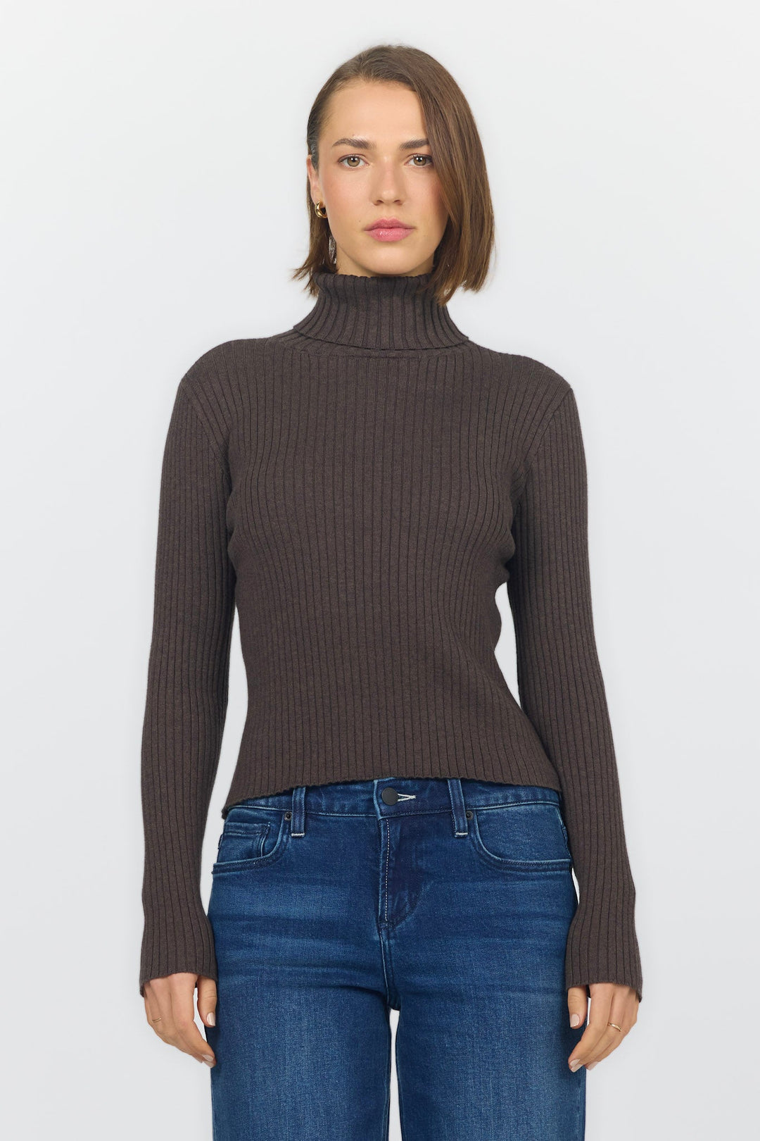 ARLEN LONG SLEEVE SWEATER DARK CHOCOLATE FRONT