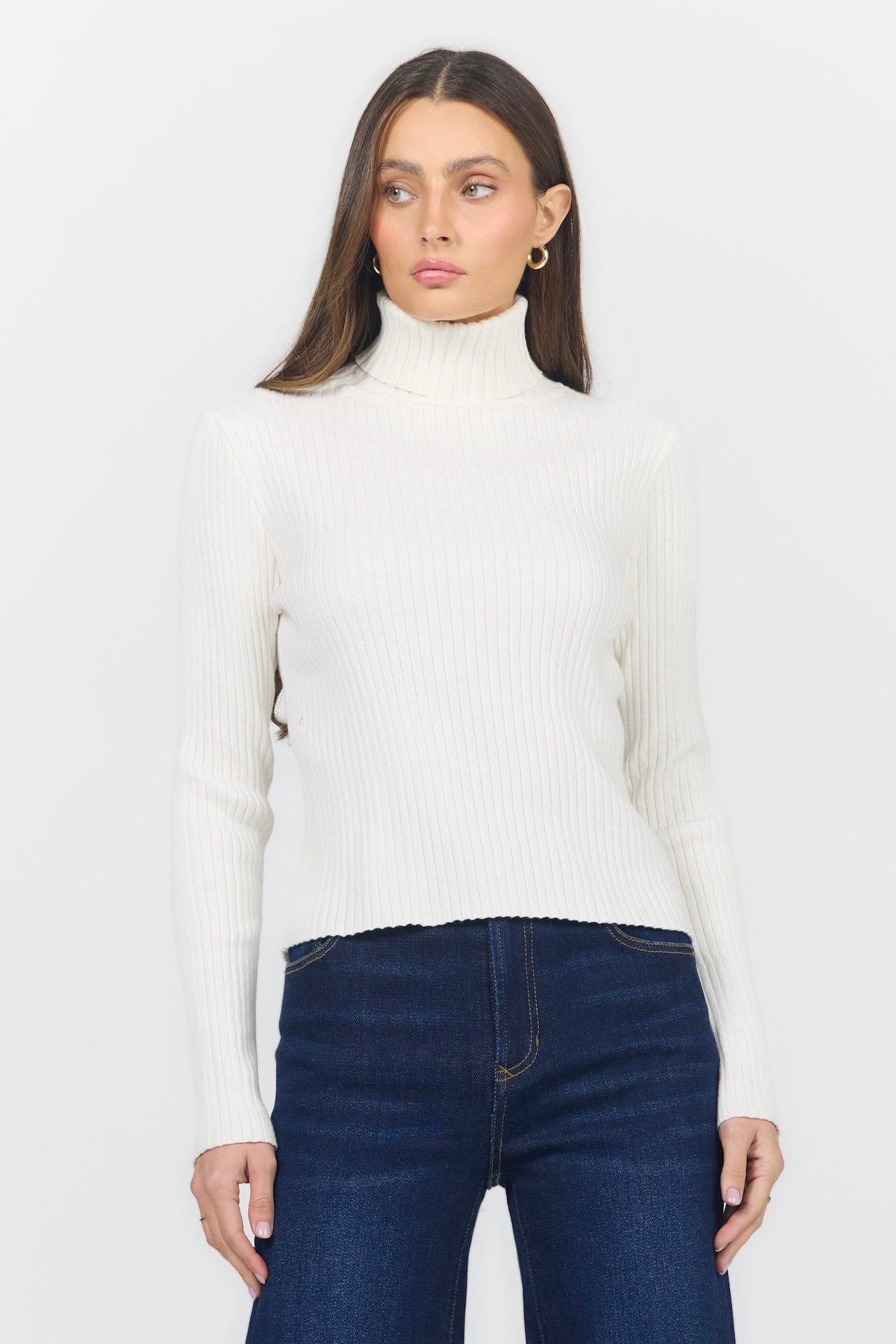 ARLEN LONG SLEEVE SWEATER OFF WHITE FRONT — Dear John Denim