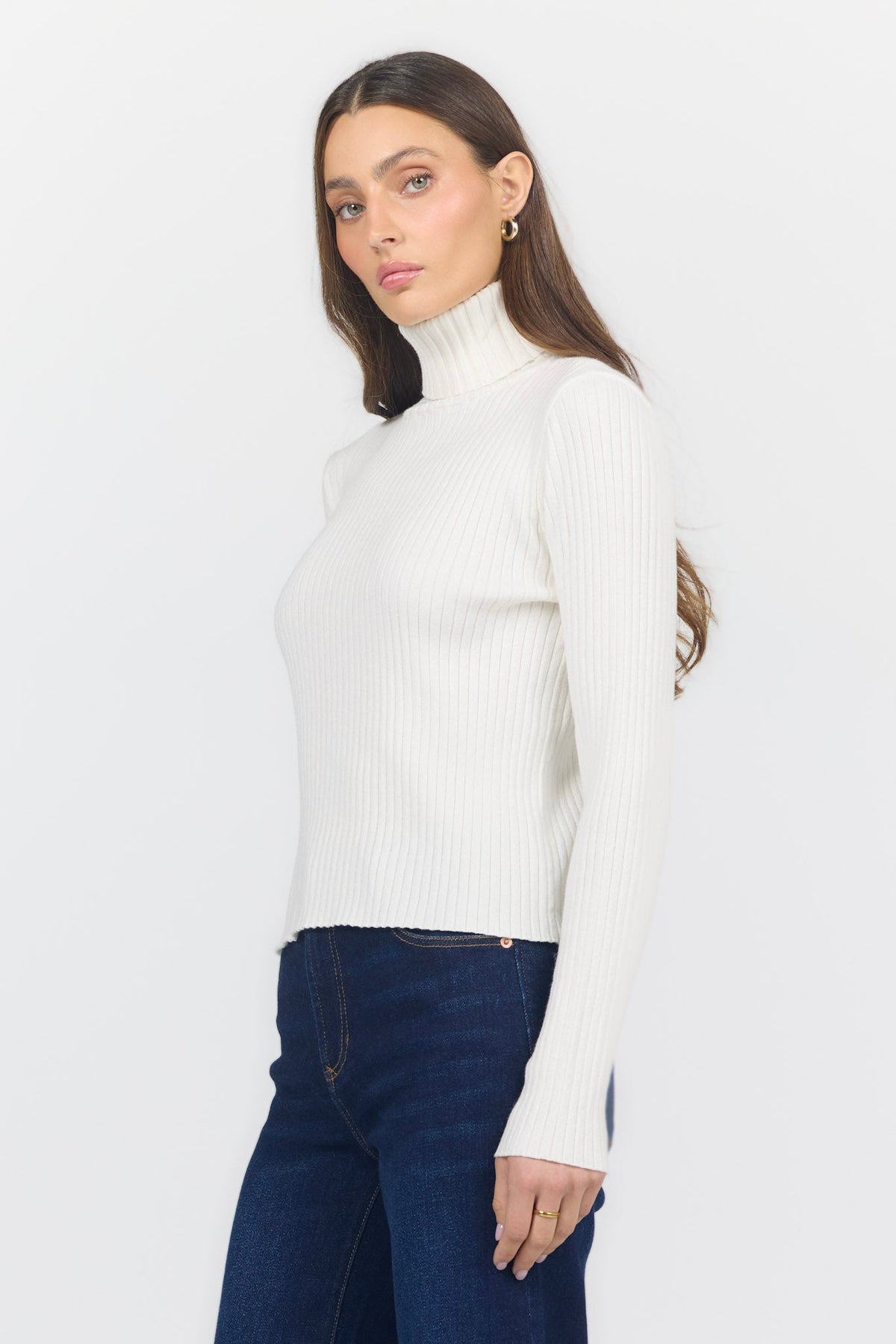 ARLEN LONG SLEEVE SWEATER OFF WHITE SIDE — Dear John Denim