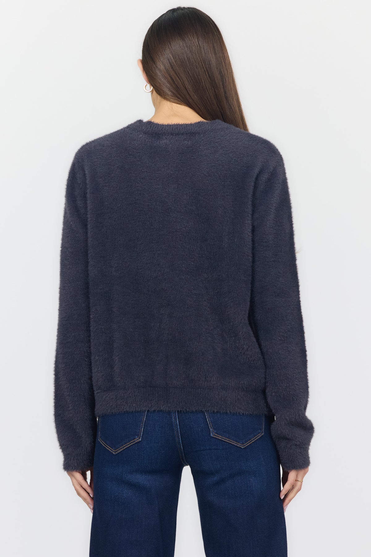 EMERI CREW NECK LONG SLEEVE SWEATERS DARKEST BLUE BACK — Dear John Denim