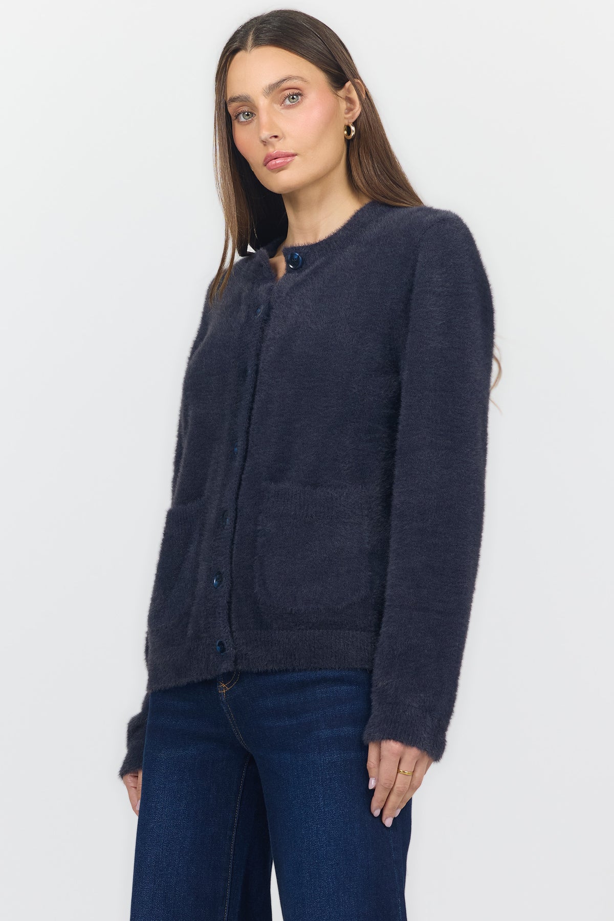 EMERI CREW NECK LONG SLEEVE SWEATERS DARKEST BLUE SIDE — Dear John Denim