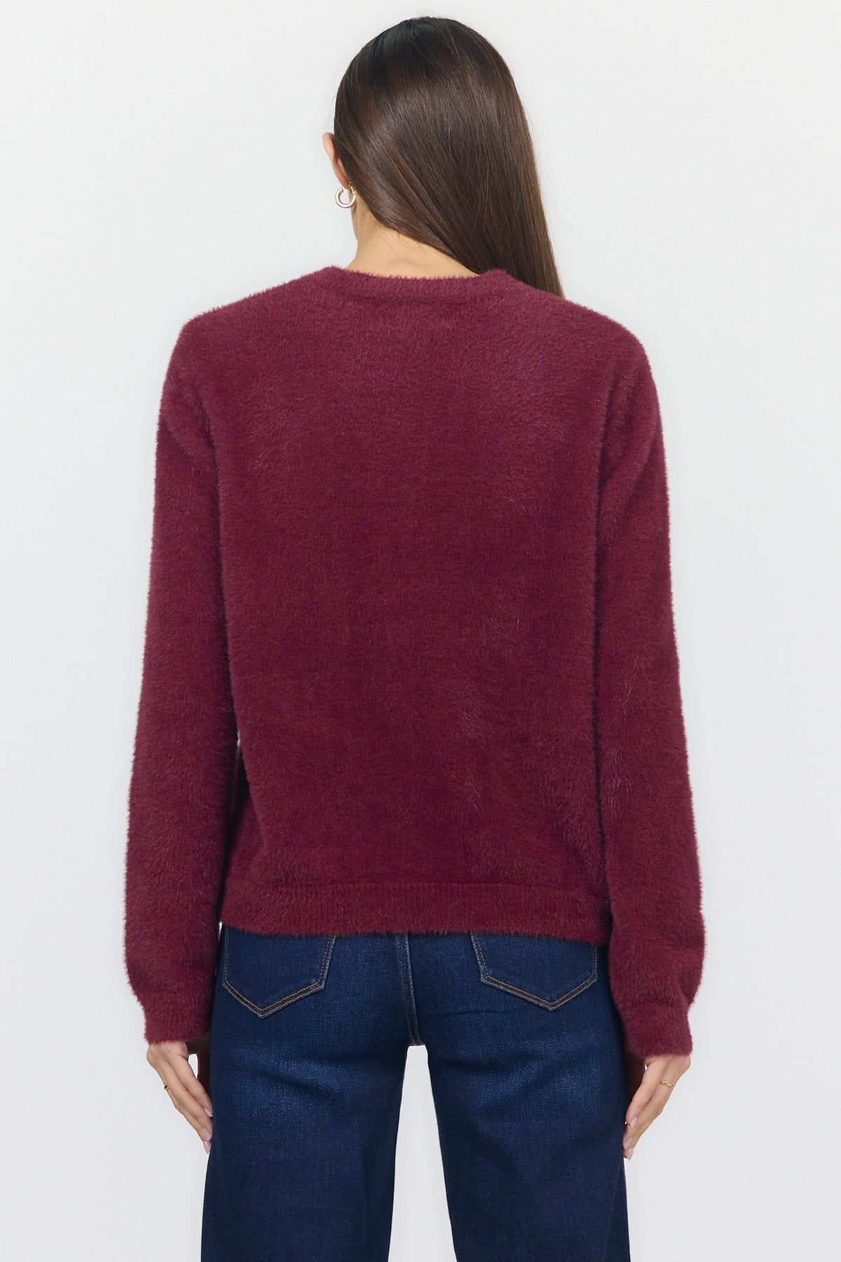 EMERI CREW NECK LONG SLEEVE SWEATERS FIG TEA BACK — Dear John Denim