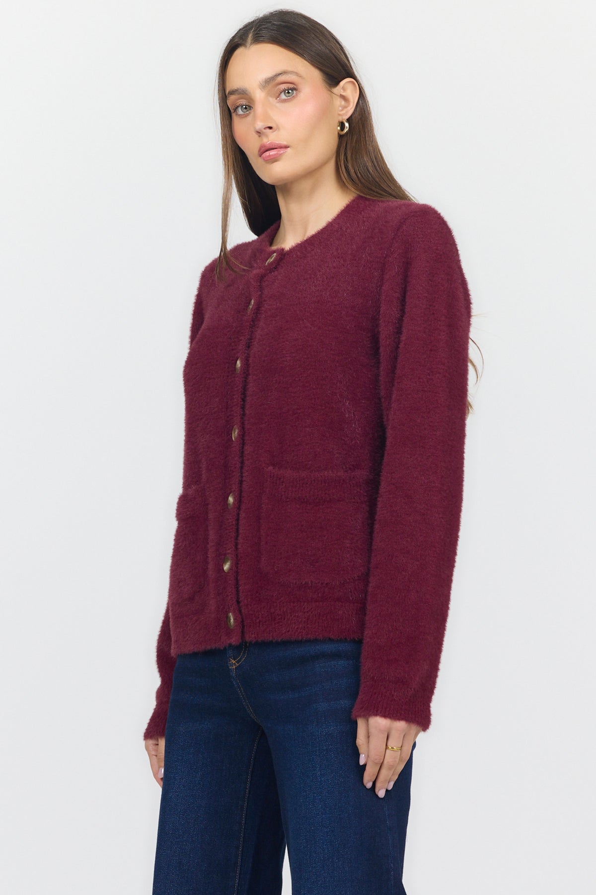 EMERI CREW NECK LONG SLEEVE SWEATERS FIG TEA SIDE — Dear John Denim