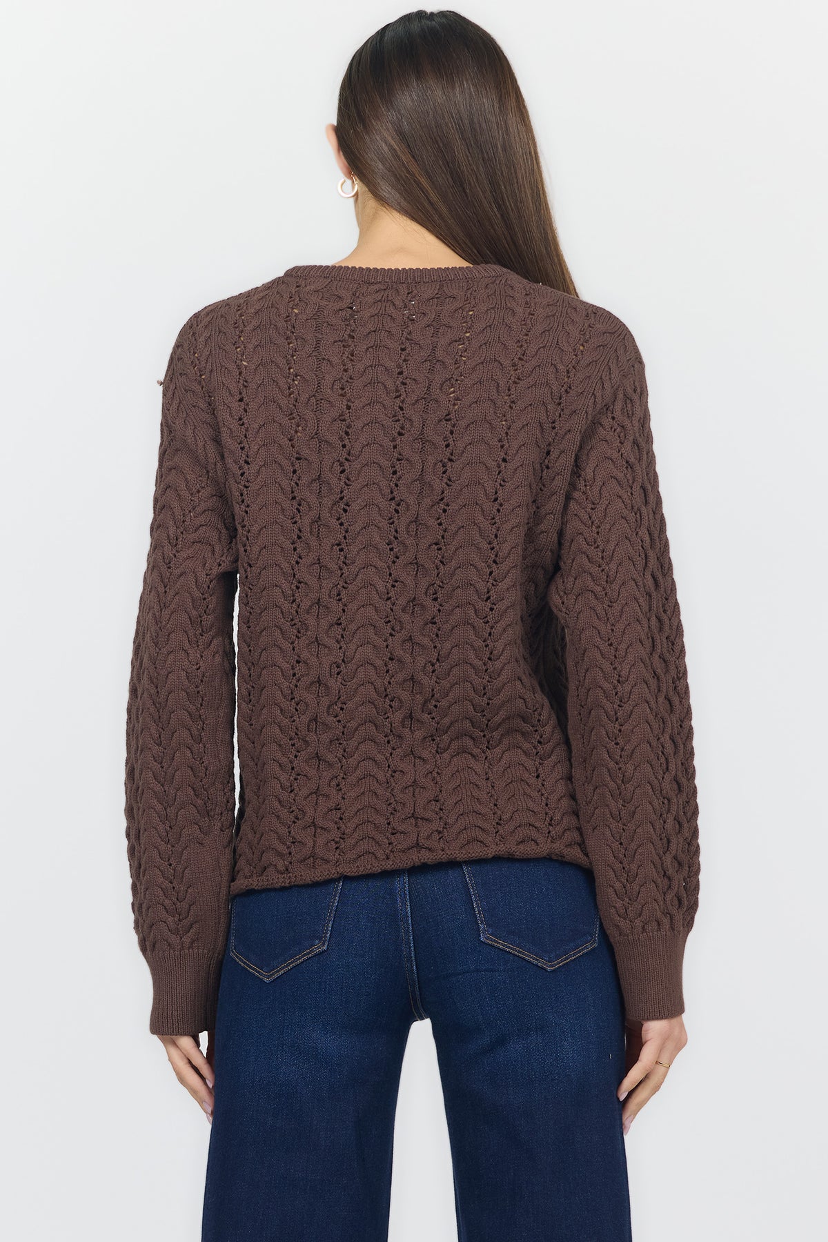 DREYA CREW NECK LONG SLEEVE SWEATERS MELTED CHOCOLATE BACK — Dear John Denim