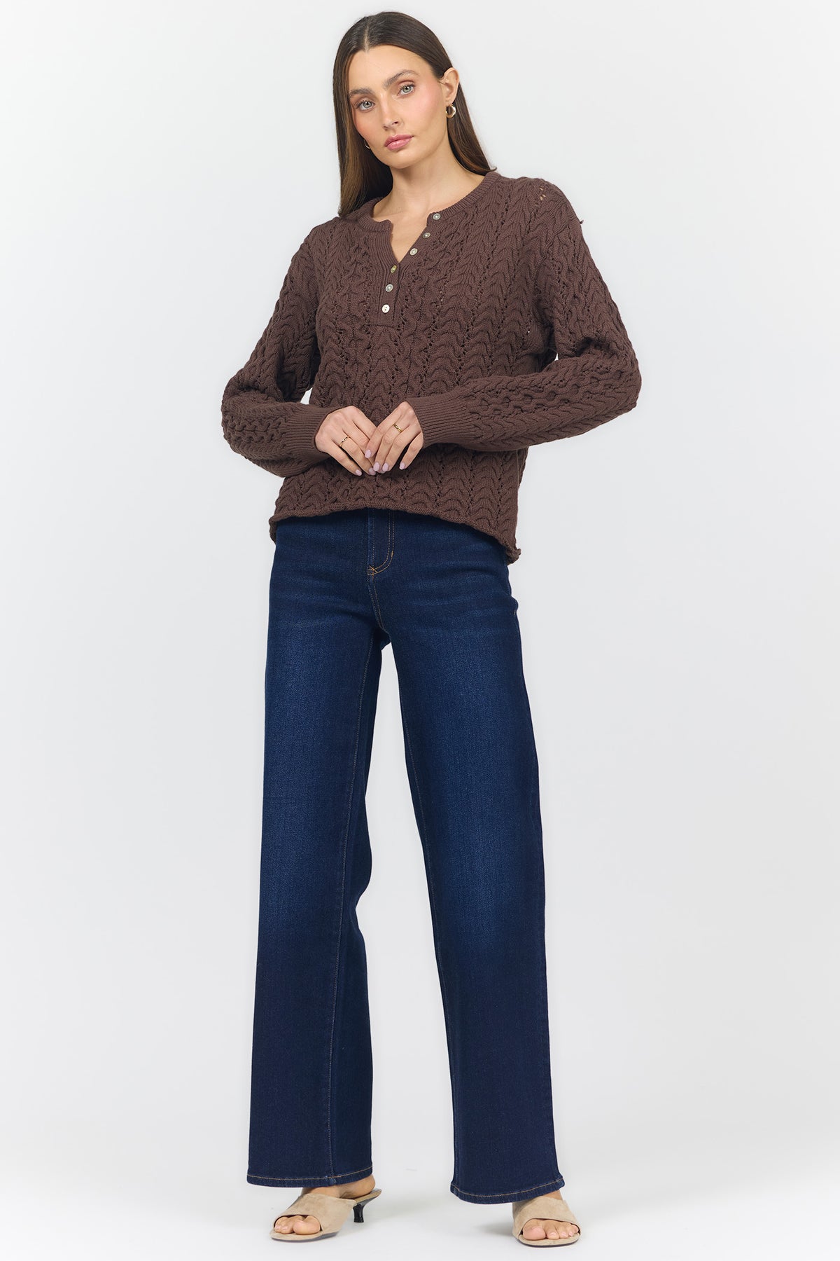 DREYA CREW NECK LONG SLEEVE SWEATERS MELTED CHOCOLATE FULL — Dear John Denim